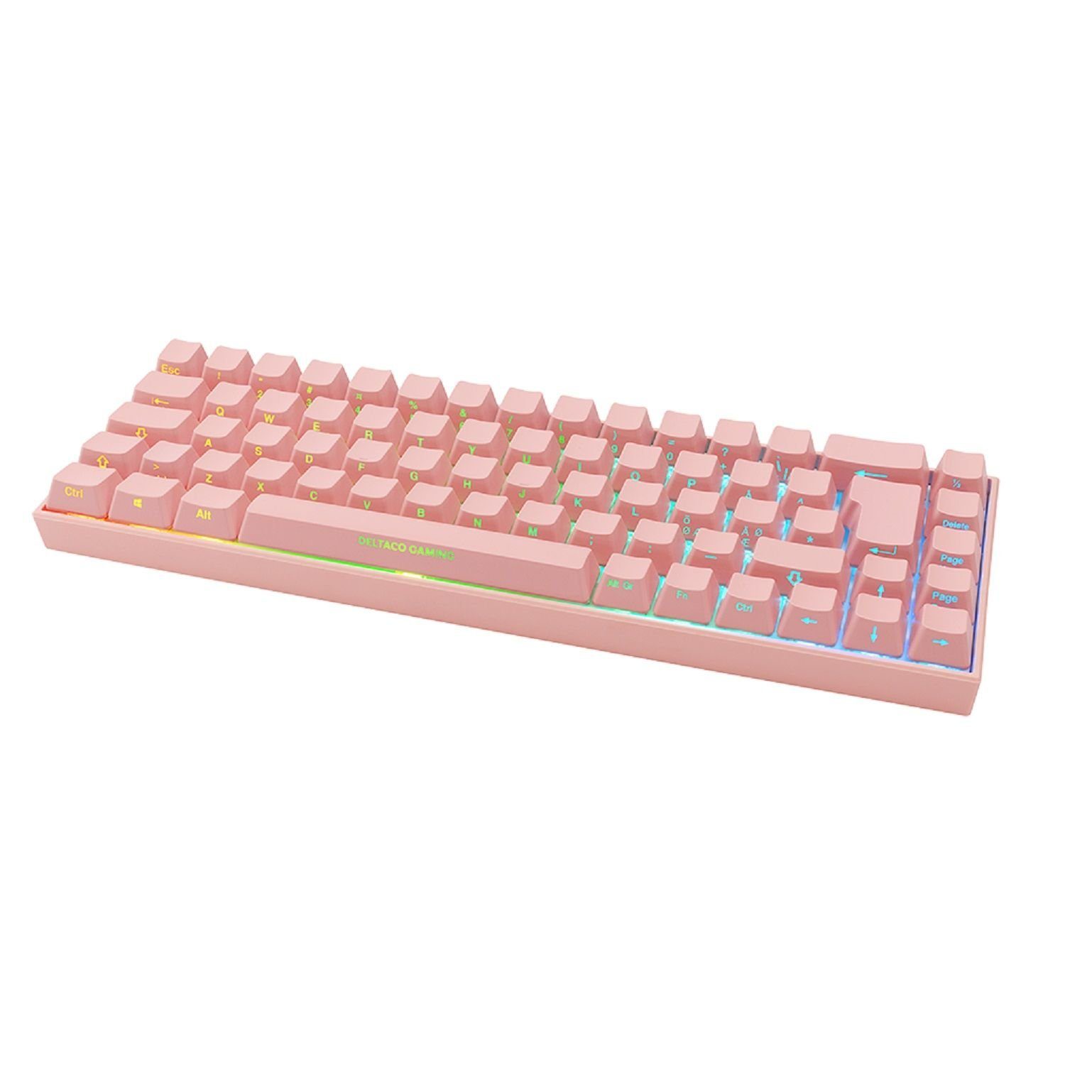 pink Layout (mit Mechanische DELTACO inkl. Tastatur Gaming Herstellergarantie) RGB-Beleuchtung, rosa, Jahre 5 Drahtlose Deutsches Gaming-Tastatur /