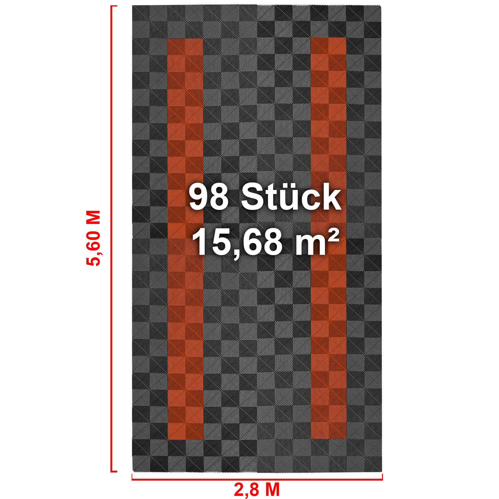 Tenzo-R Bodenfliese Performance Garagenboden Floor 2,8mx5,6m Grau Orange Set4, grau/orange