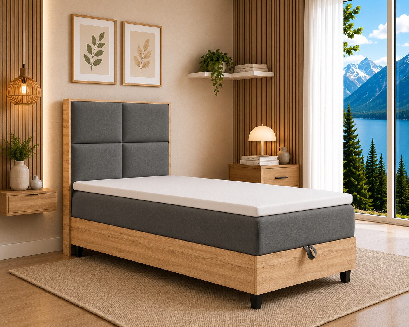 Best for Home Boxspringbett Einzelbett Trinity K-2 Plate Single mit Bettkasten & Topper H3 (Einzelbett, Polsterbett mit gepolstertes Kopfteil, Jugendbett, Kinderbett versch. Größen, 4-St., 70x200 80x200 90x200 100x200 cm), Verschiedene Liefermöglichkeiten