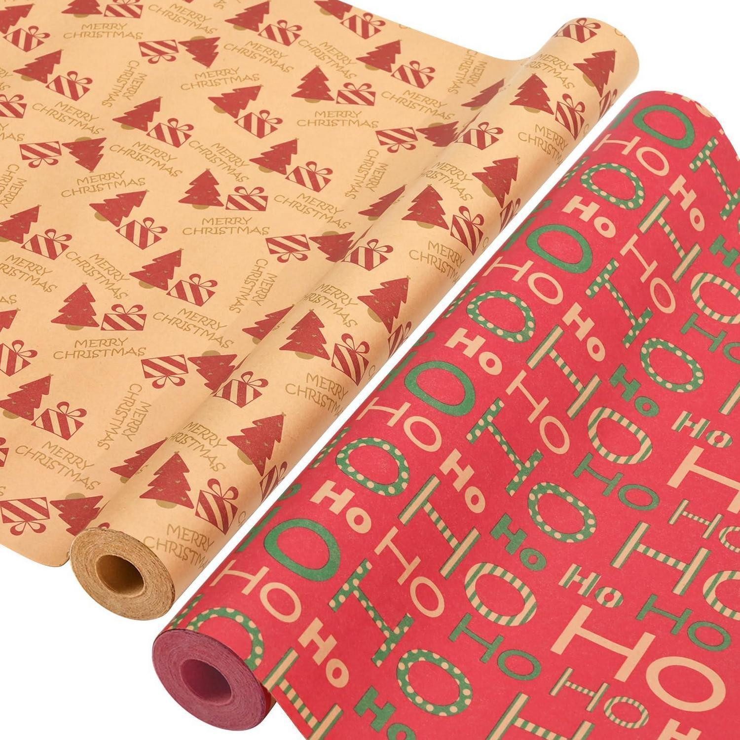 LuxusKollektion Geschenkpapier Geschenkpapier-Set 2 Rollen 43x15m Kraftpapier Weihnachten, (2St)