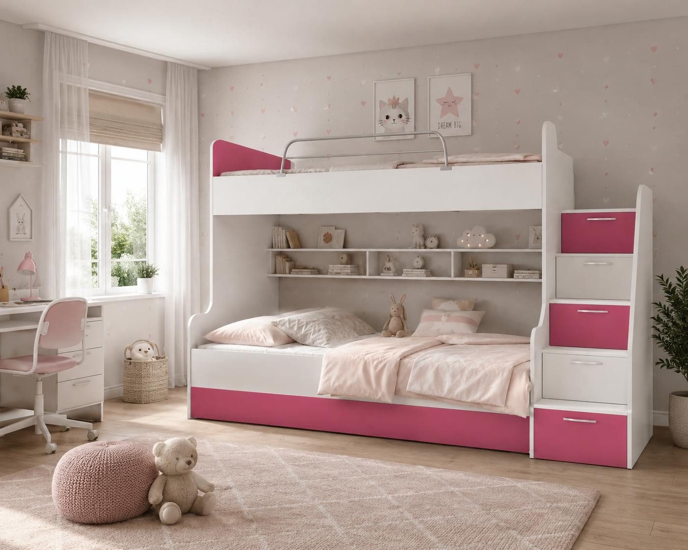 Xlmoebel Etagenbett DOPPELSTOCKBETT "HOCHGLANZ" KINDER ETAGENBETT SOFORT (Etagenbett, 1-St., Etagenbett), Made in Europa