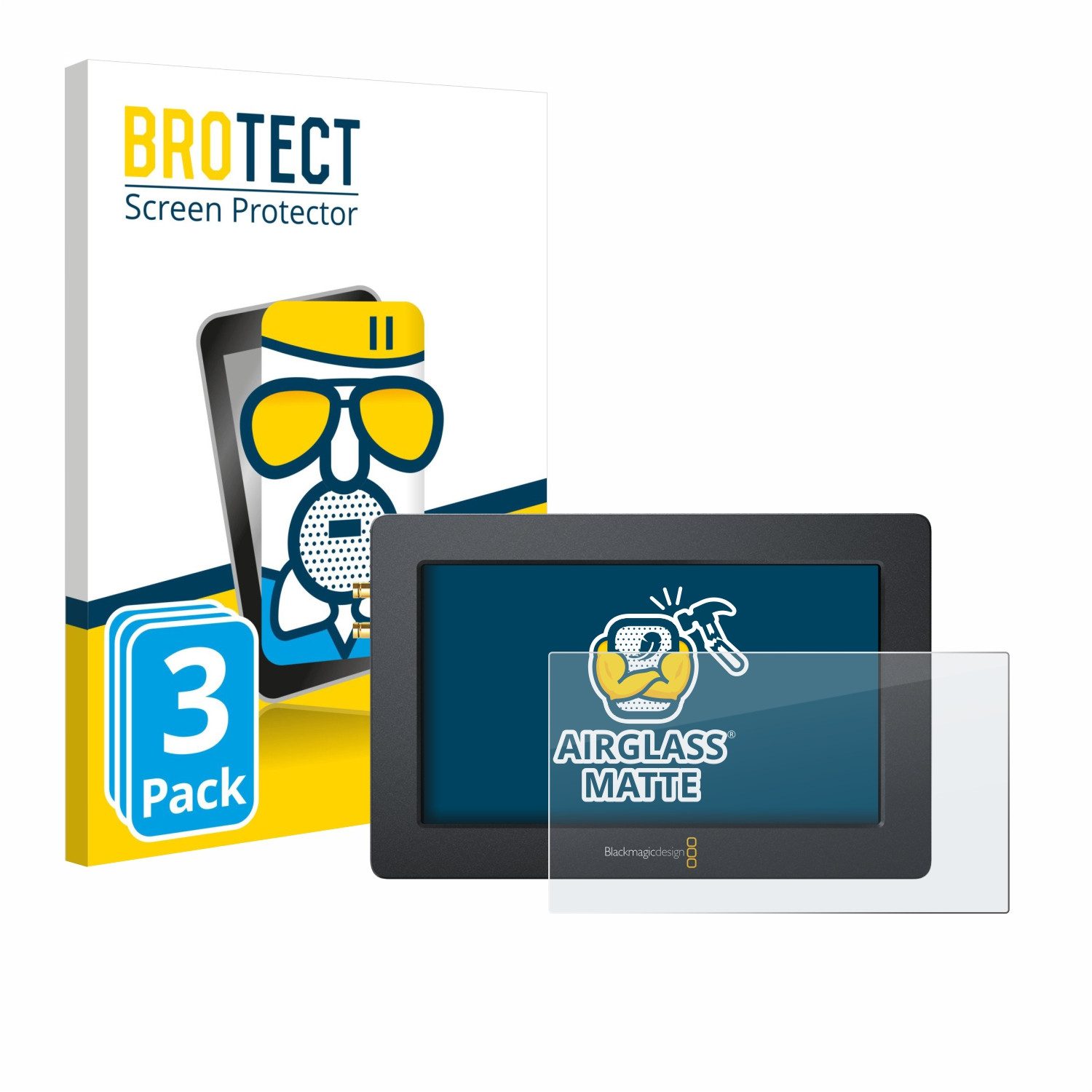 BROTECT Displayschutzglas Folie für Blackmagic Design Video Assist (5.0), 3 Stück, Schutzfolie Glas Panzer Display Schutz matt