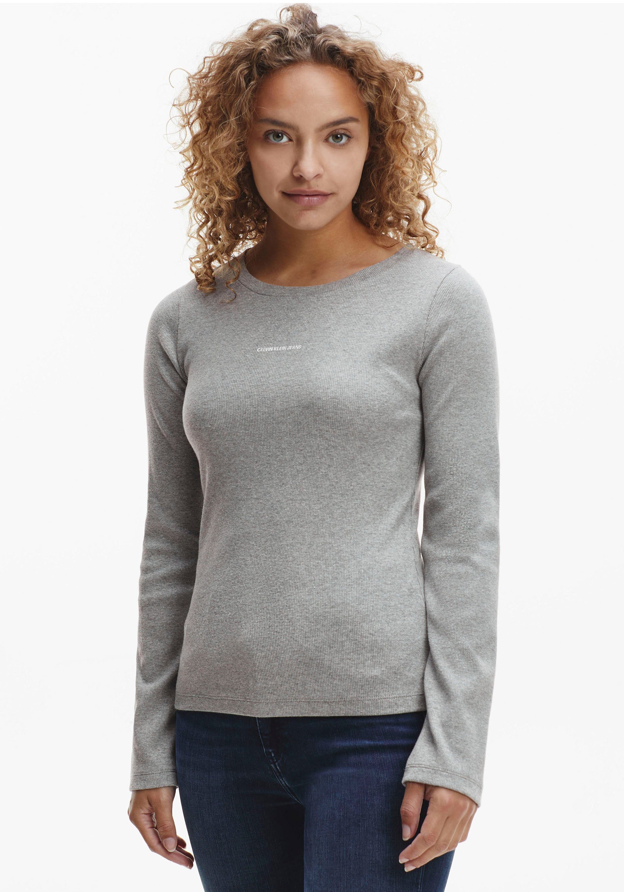 Calvin Klein Jeans Langarmshirt »MICRO BRANDING RIB LS TEE« in Rippenoptik  mit Calvin Klein Jeans Micro Schriftzug online kaufen | OTTO