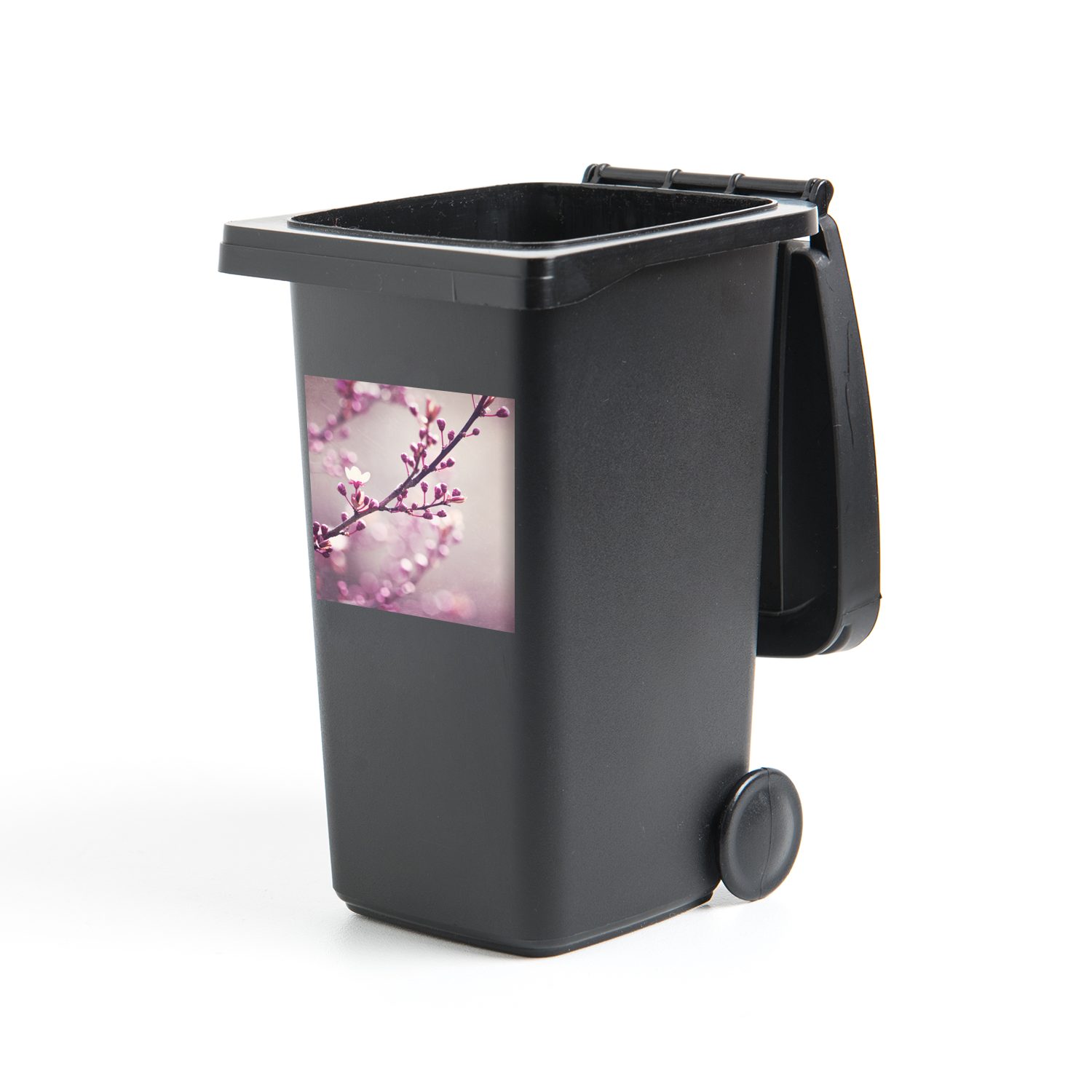 violetten Sticker, Sakura Wandsticker Blüten Container, Mülleimer-aufkleber, Mülltonne, Abfalbehälter der einer (1 Nahaufnahme St), MuchoWow