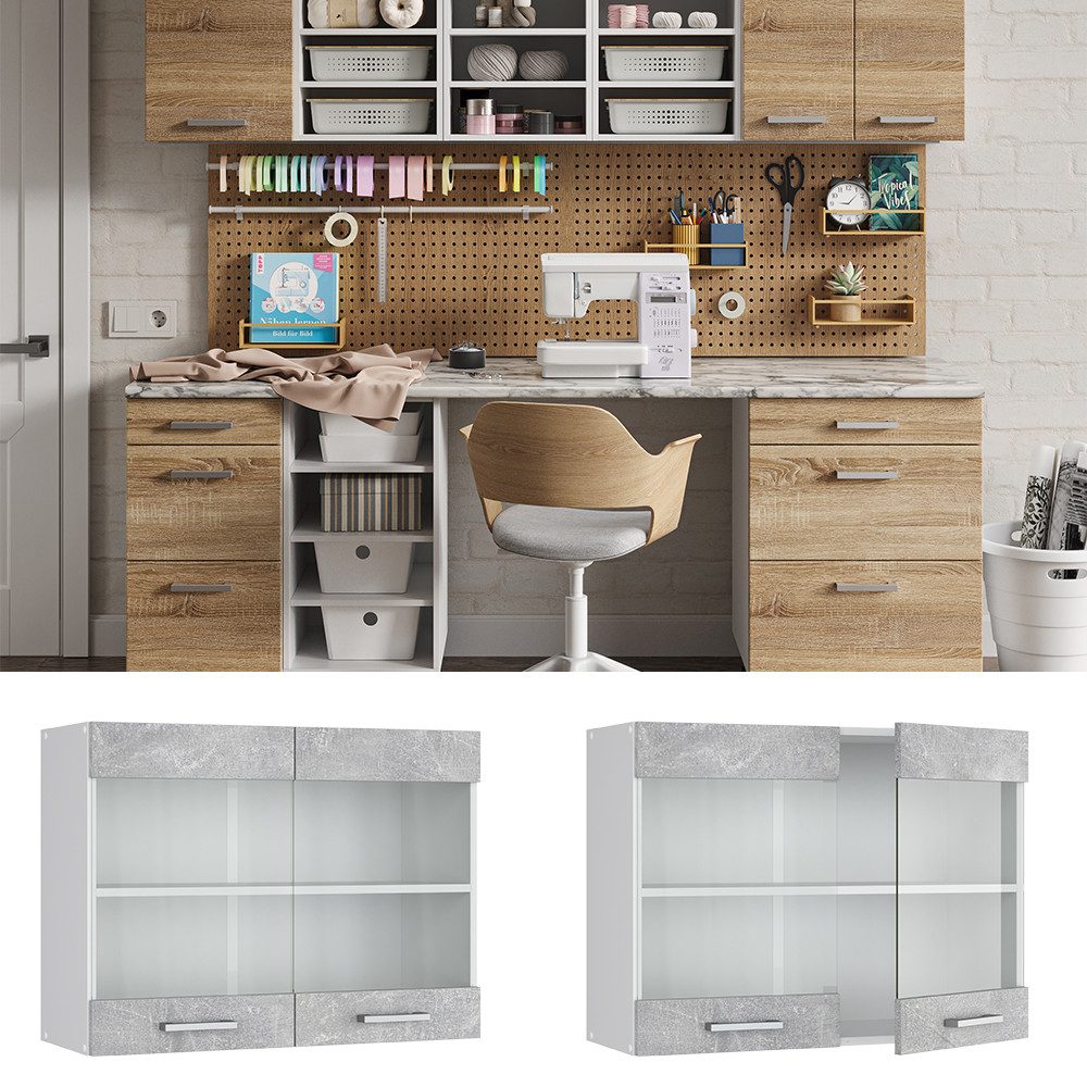 Vicco Schranksystem R-Line, Beton/Weiß, 80 cm günstig online kaufen