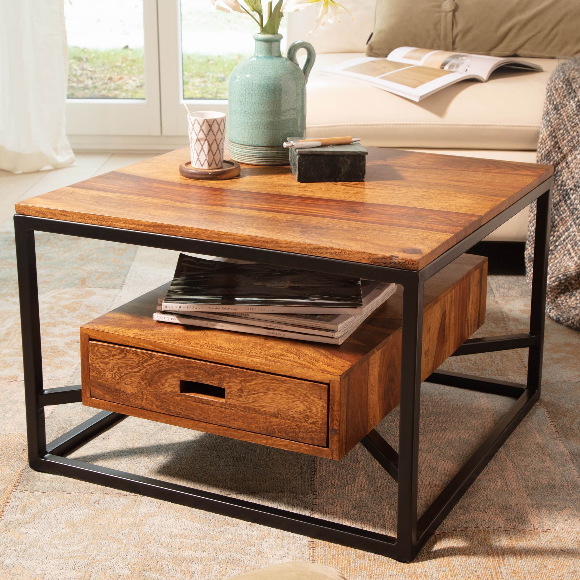 FINEBUY Couchtisch FB89162 (60x60x40 cm Massivholz günstig online kaufen