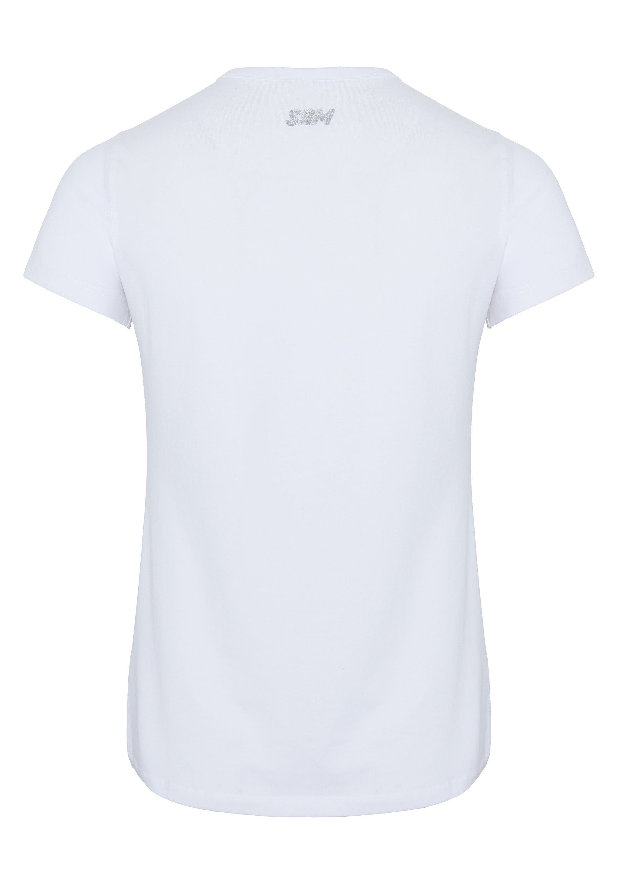 Print-Shirt Sam Uncle glitzerndem Bright White V-Ausschnitt mit 11-0601