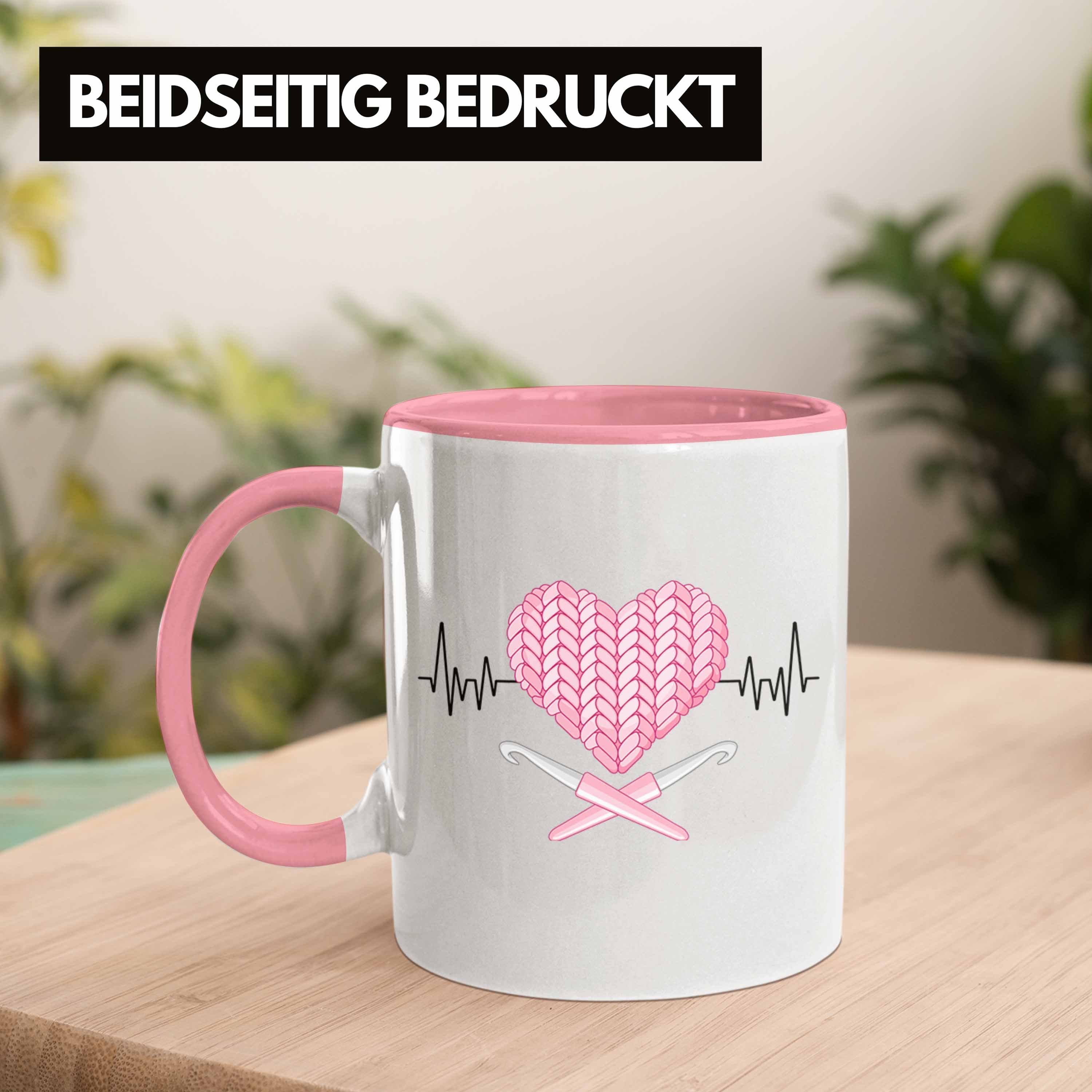 Geschenk - Oma Herzschlag Tasse für Mutter Häkeln Trendation Rosa Stricken Tasse Trendation