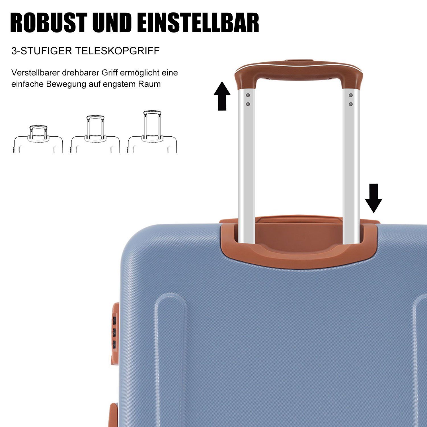 Kofferset Reisekoffer Ulife Handgepäck 4 Blau Zollschloss, TSA ABS-Material, (3 Rollen, Trolleyset tlg)