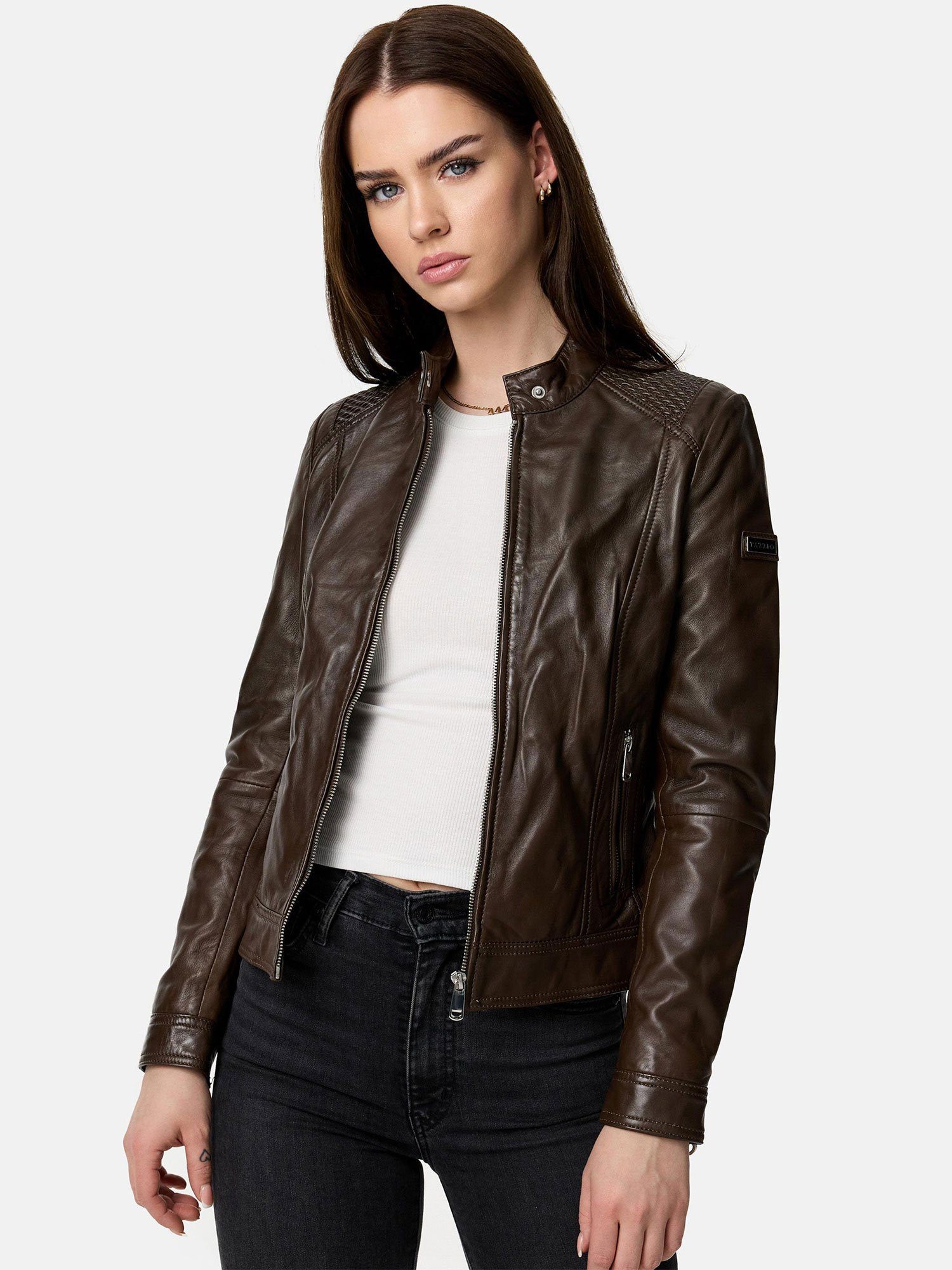 Tazzio Lederjacke F520 moderne & zeitlose Damen Jacke im Biker Look günstig online kaufen