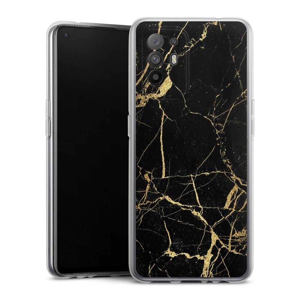 DeinDesign Handyhülle Marmor schwarz Muster BlackGoldMarble Look, Oppo A94 5G Silikon Hülle Bumper Case Handy Schutzhülle