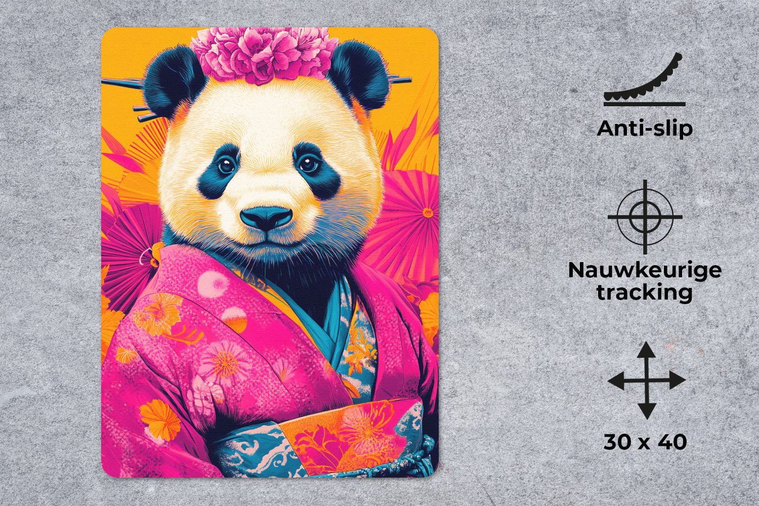 MuchoWow Mauspad Kimono - Rosa - Panda - Blumenkrone (1-St), Büro für Tastatur und Maus, Mousepad Gaming, Desk Mat, 30x40 cm
