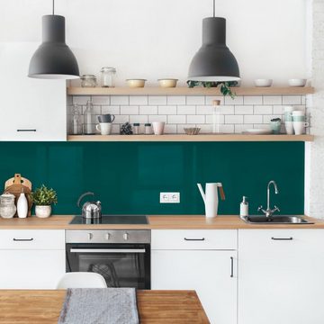 Bilderdepot24 Küchenrückwand grün dekor einfarbig Wandpaneel Küche Piniengrün Wandverkleidung, (1-tlg., Nischenrückwand - für Fliesenspiegel ohne Bohren - matt), Spritzschutz Rückwand Küche Herd - Folie selbstklebend versch. Größen