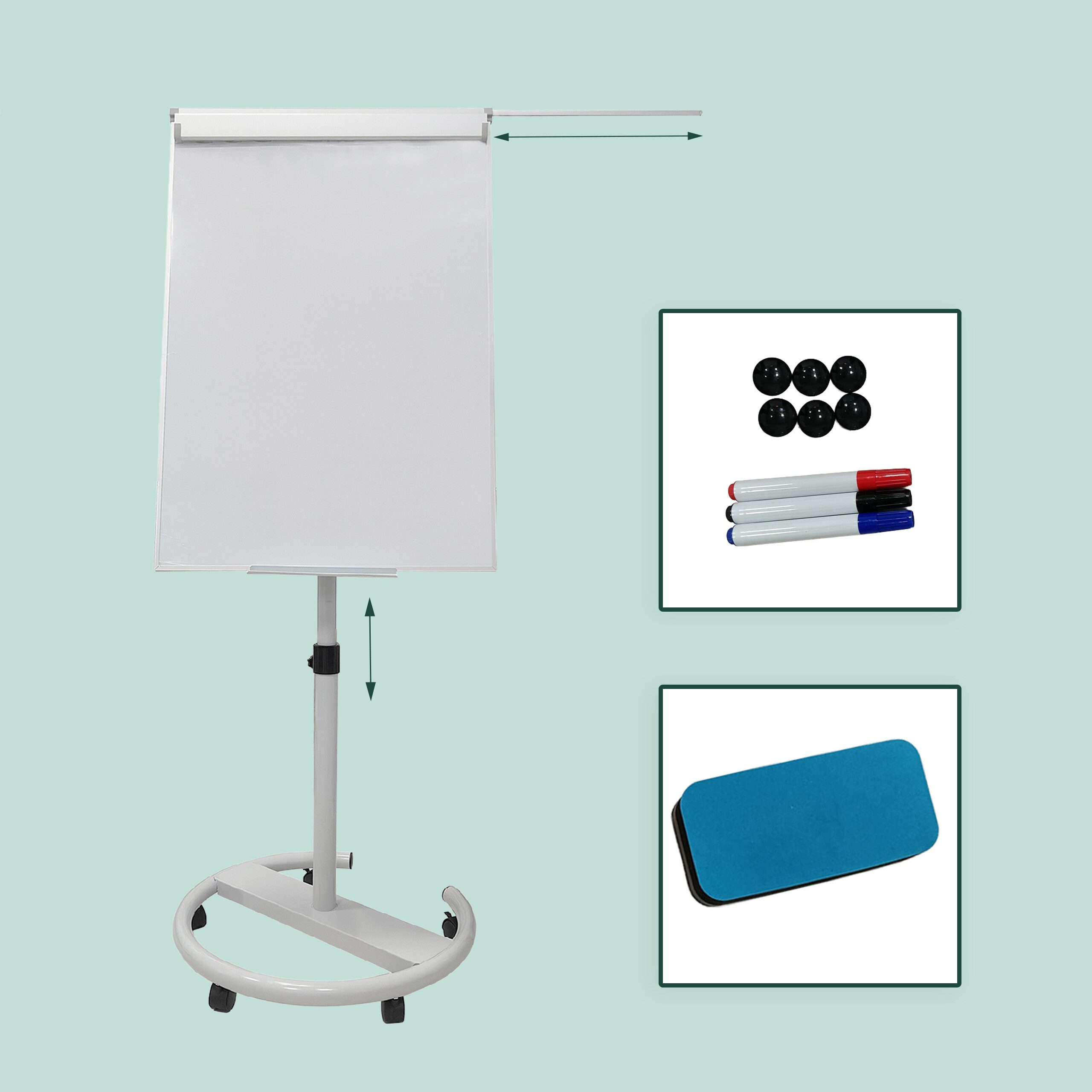 relaxdays Magnettafel Flipchart Whiteboard 100x70 cm 2 Arme, (11-tlg), weiß – Bild 5 von 5