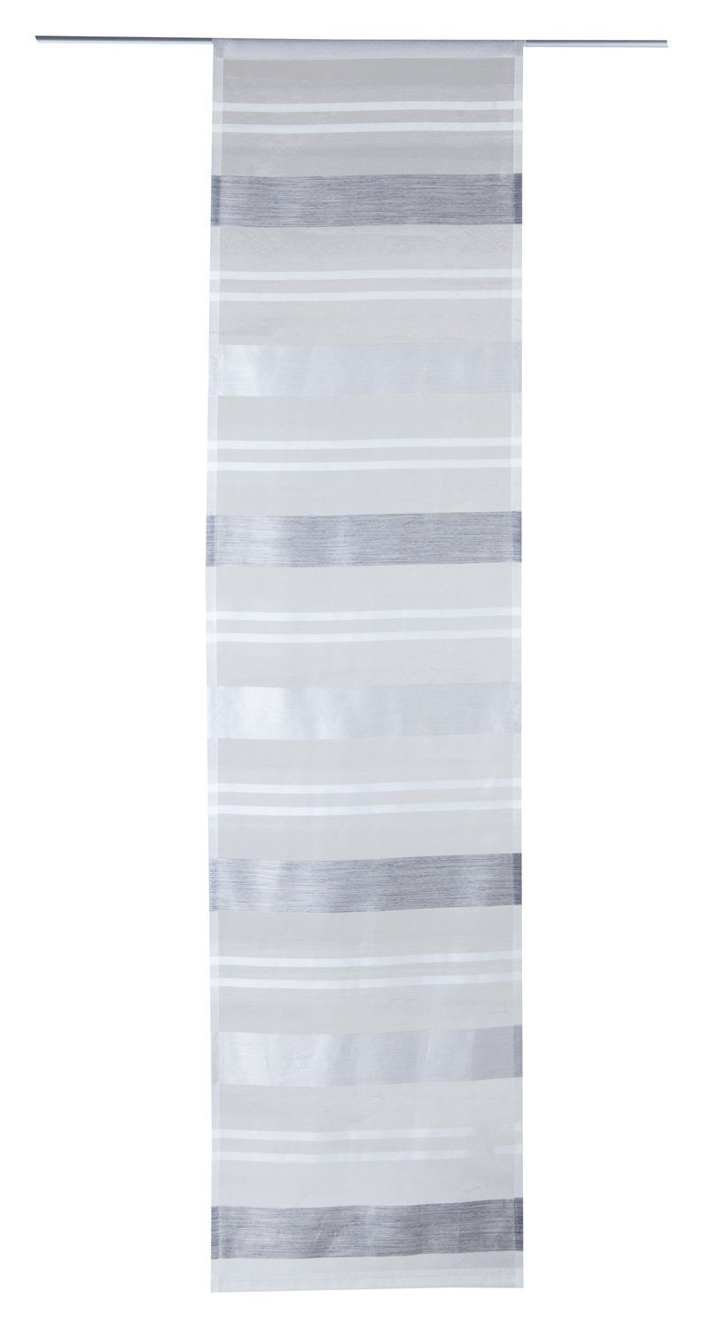 Schiebegardine Flächenvorhang KIRA, B 60 cm x L 245 cm, Weiß, Stangendurchzug, transparent, Silbergrau, mit Querstreifen