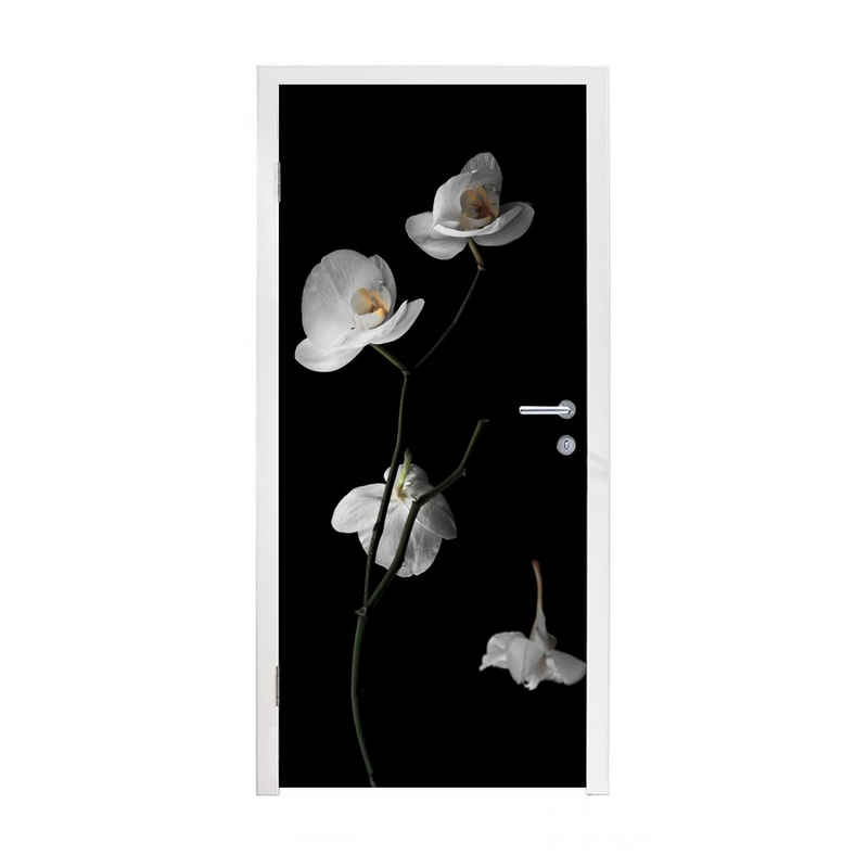 MuchoWow Türtapete Orchidee - Blumen - Schwarz - Weiß - Stilleben, Matt, bedruckt, (1 St), Fototapete für Tür, Türaufkleber, 75x205 cm
