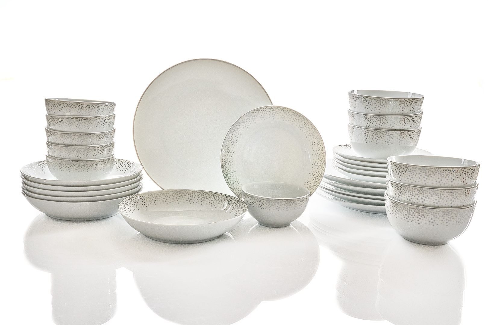 Retsch Arzberg Kombiservice Dusty (30-tlg), 6 Personen, Porzellan, dezentes Dekor auf schlichtem Weiß