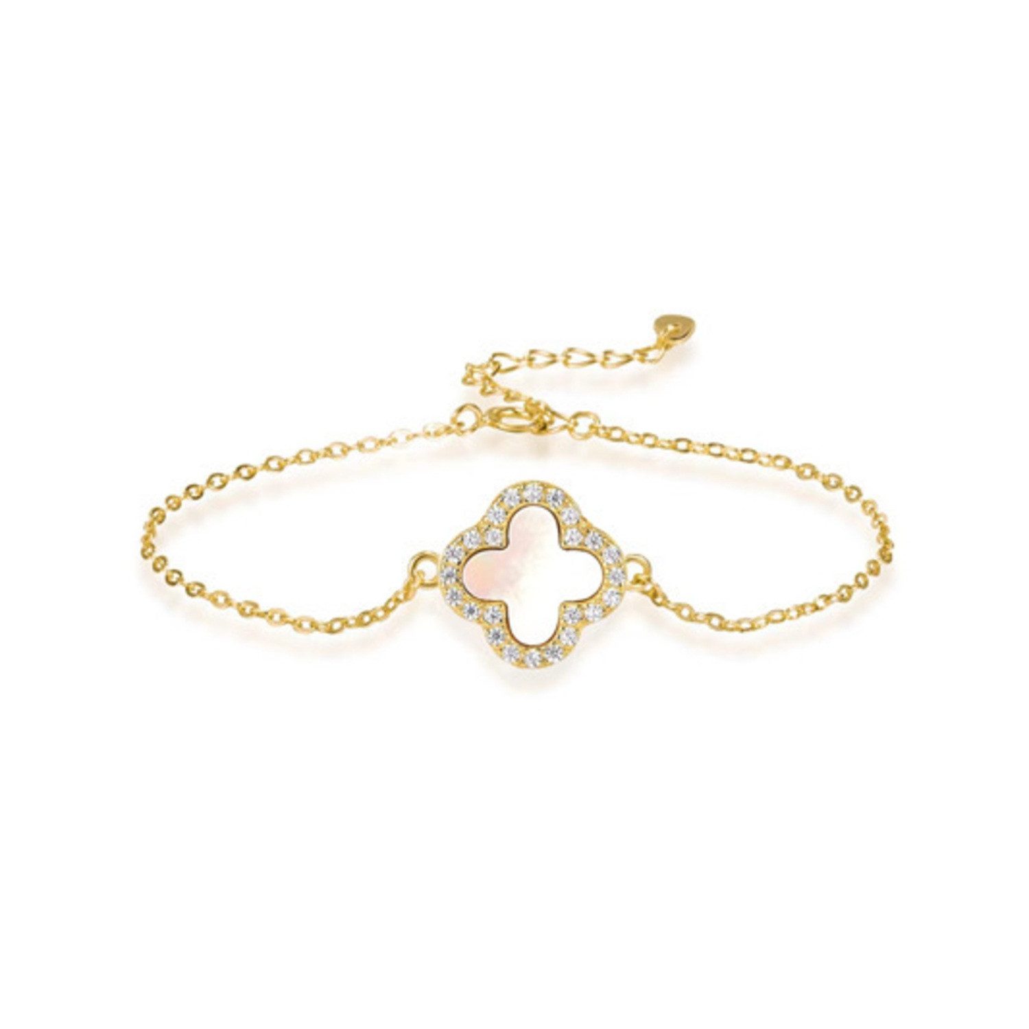 ROUGEMONT Armband Kleeblatt Glücksbringer Armband 925 Sterling Silber 18K Gold 18cm, Glücksbringer