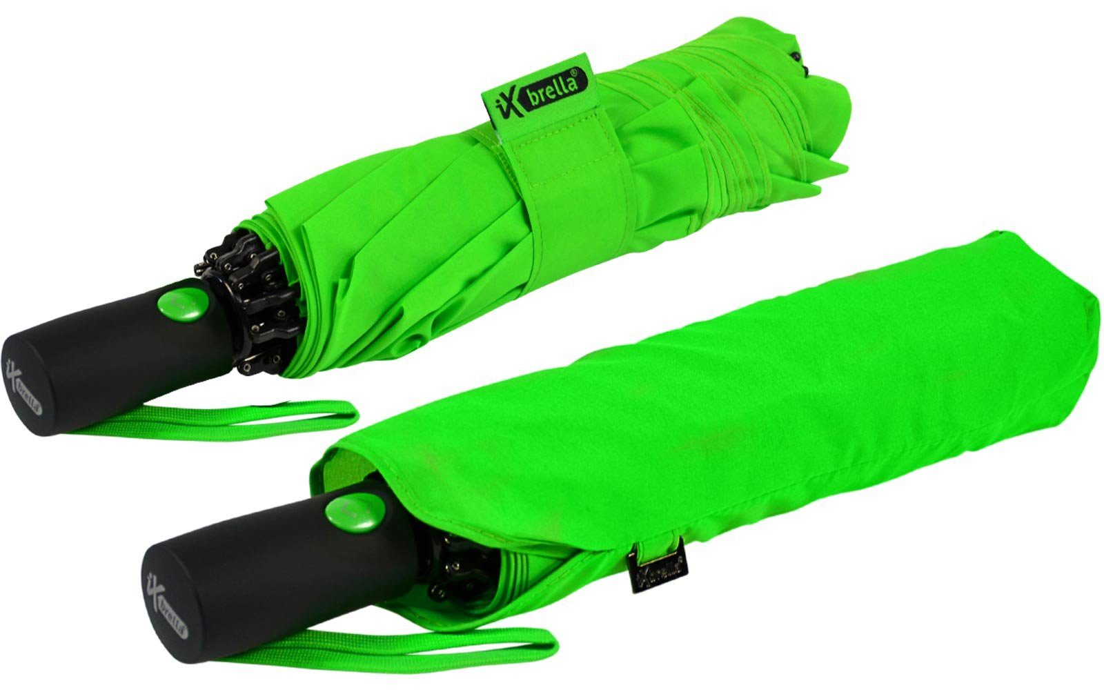 iX-brella Taschenregenschirm Reverse umgekehrt öffnender mit Speichen bunten neon-grün Fiberglas-Automatiksch, stabilen