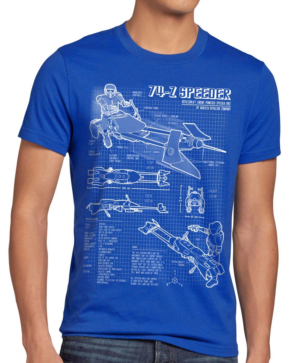 Print-Shirt wars ritter sterne der star T-Shirt jedi style3 Herren blau rückkehr krieg endor Bike 74-Z