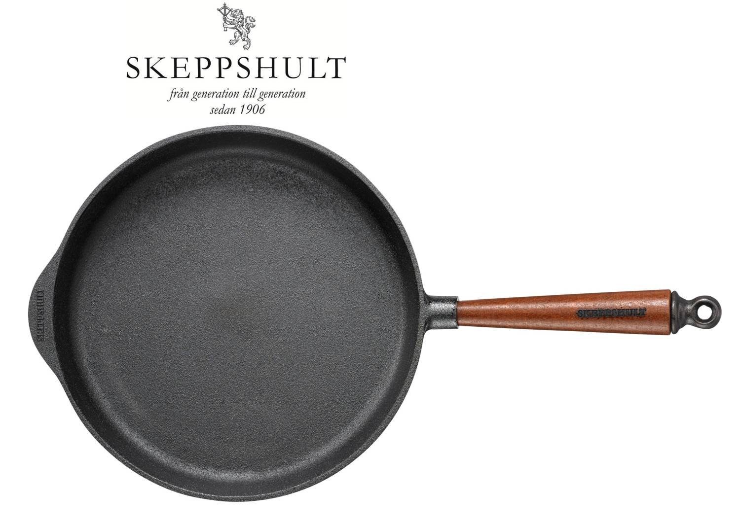 Skeppshult Bratpfanne Skeppshult Gusseisen Servierpfanne Ø 28 cm, H. 5,5 cm mit Walnussgriff