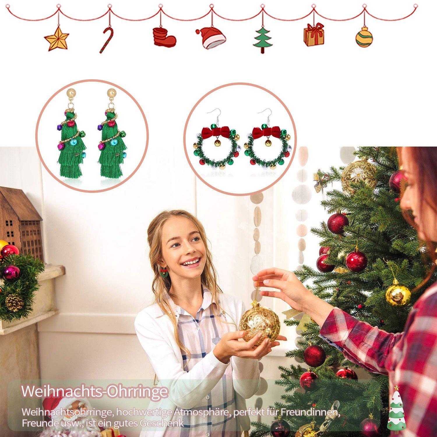 Damen (1-tlg) Weihnachten Ohrringe Paar Party Quaste für Geschenk Ohrhänger MAGICSHE mit