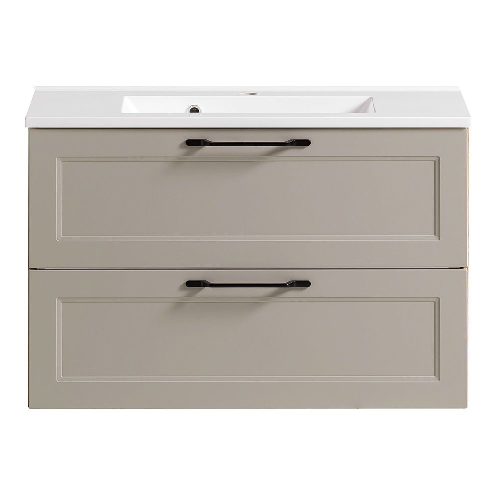 Lomadox Waschtisch MARLING-03, Set mit 80 cm Waschbecken in kaschmir mit Wotan Eiche Nb. 80/56/47 cm