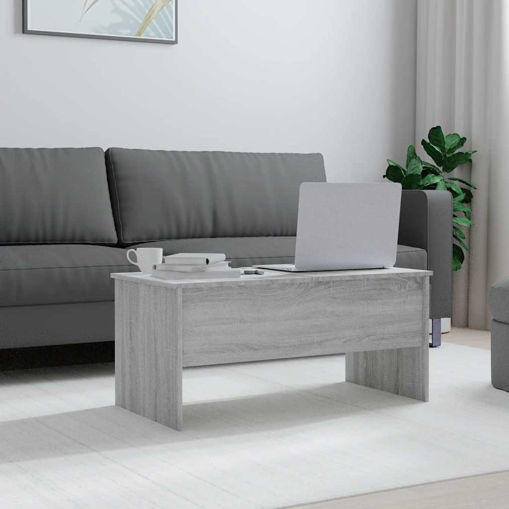 furnicato Couchtisch Moderner 102 x 50,5 x 46,5 cm in Grau Sonoma aus (1-St), Wohnzimmertisch mit Ablagefächern und höhenverstellbarer Tischplatte
