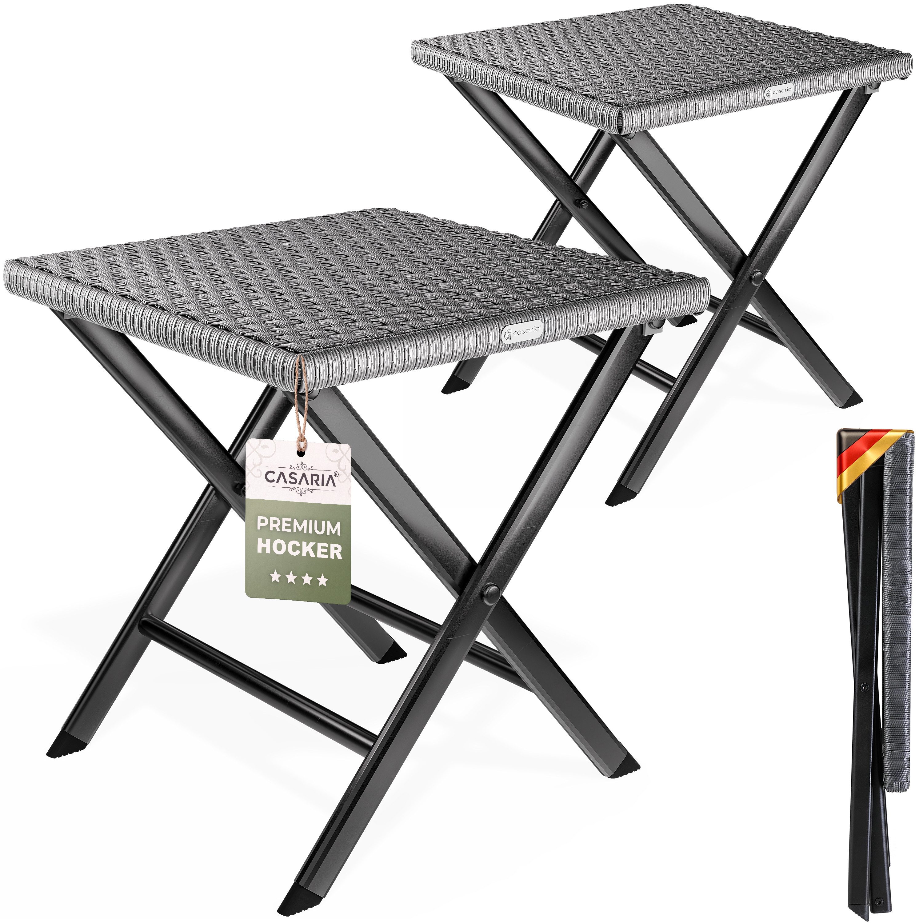 Casaria Klappstuhl, Polyrattan 2er Set 75kg Belastbarkeit 44x40x44cm Klappbar Leicht