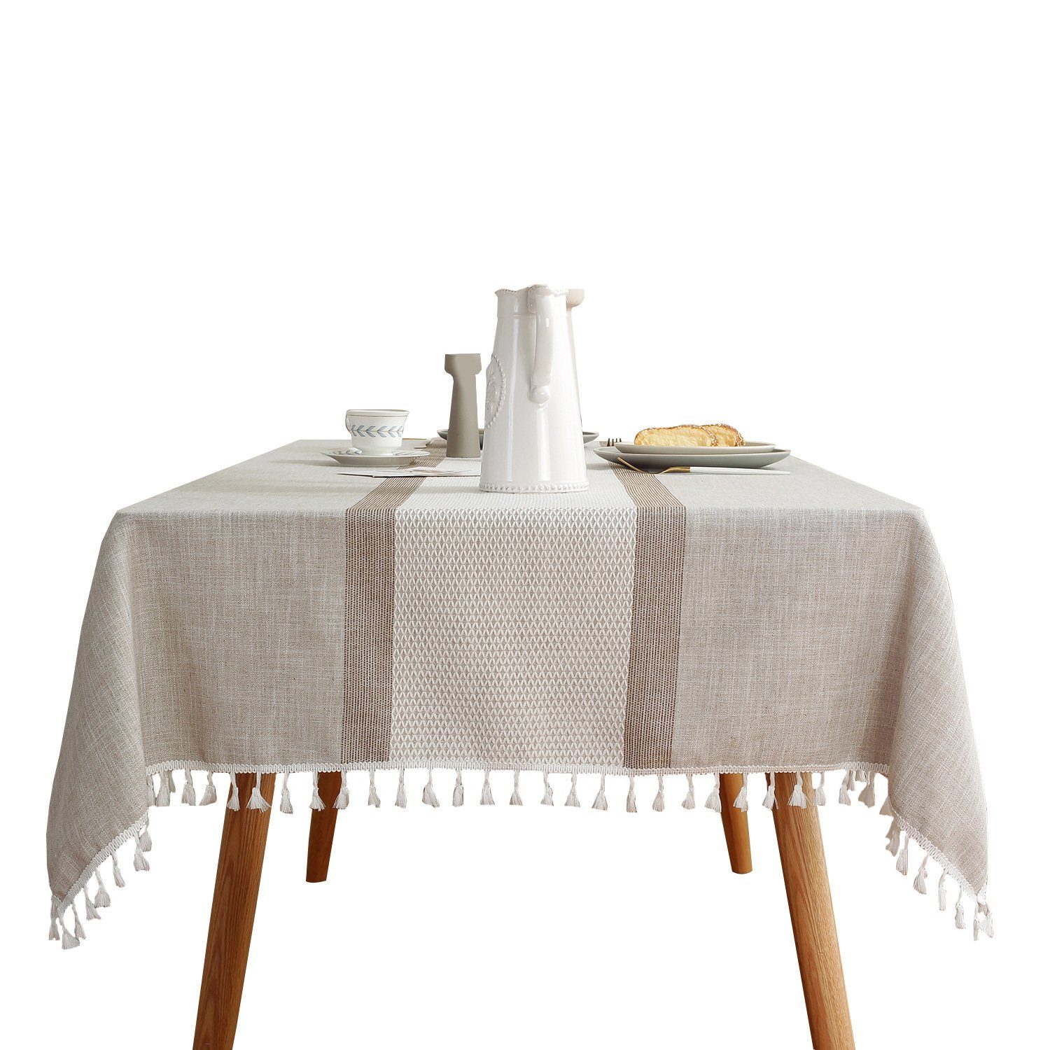 FELIXLEO Tischdecke Tischdecken Bauernhaus gestreifte graue für Küche Esstisch 140*180cm