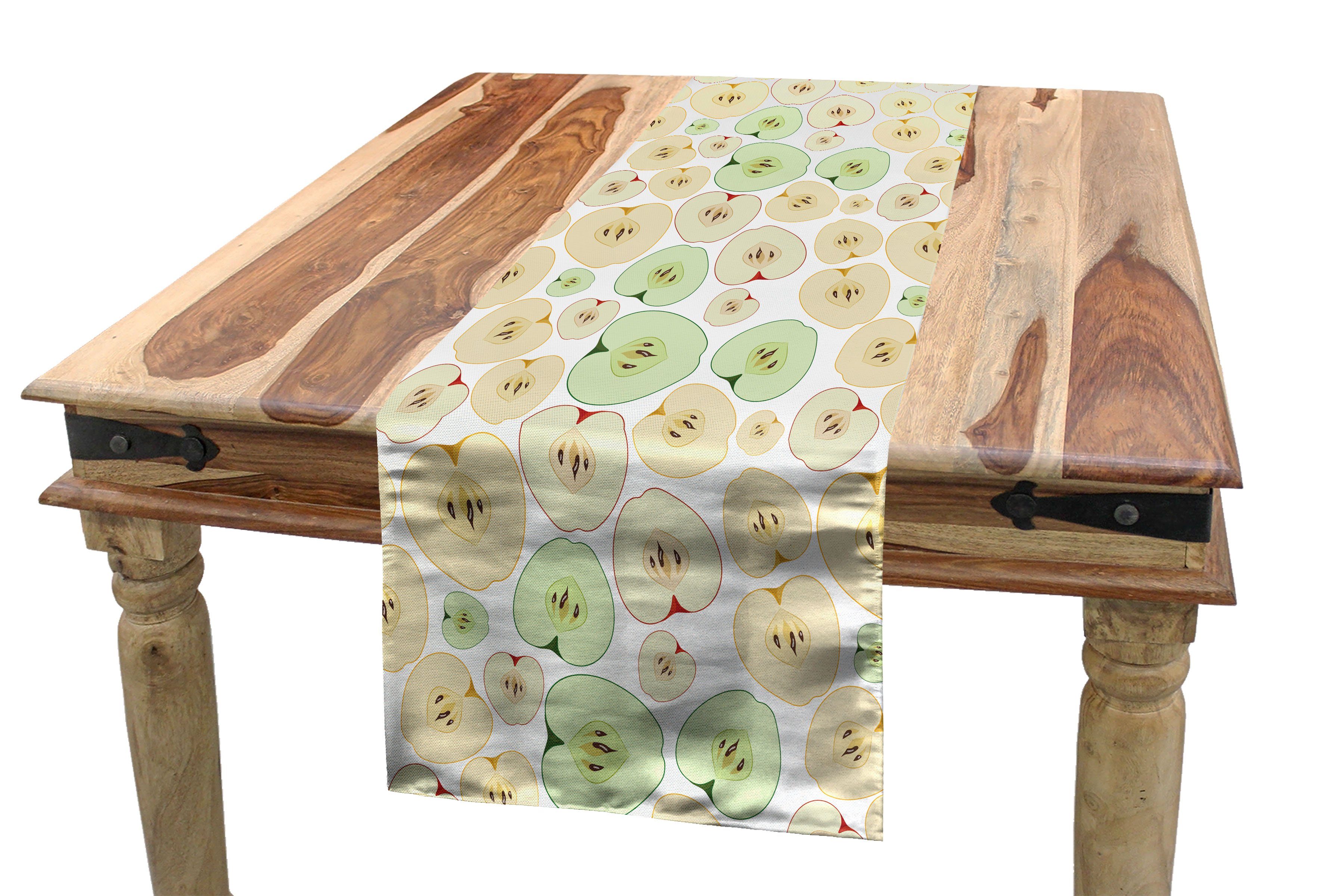 Abakuhaus Tischläufer Esszimmer Küche Rechteckiger Dekorativer Tischläufer, Apfel Früchte in zwei Hälften geschnitten Samen