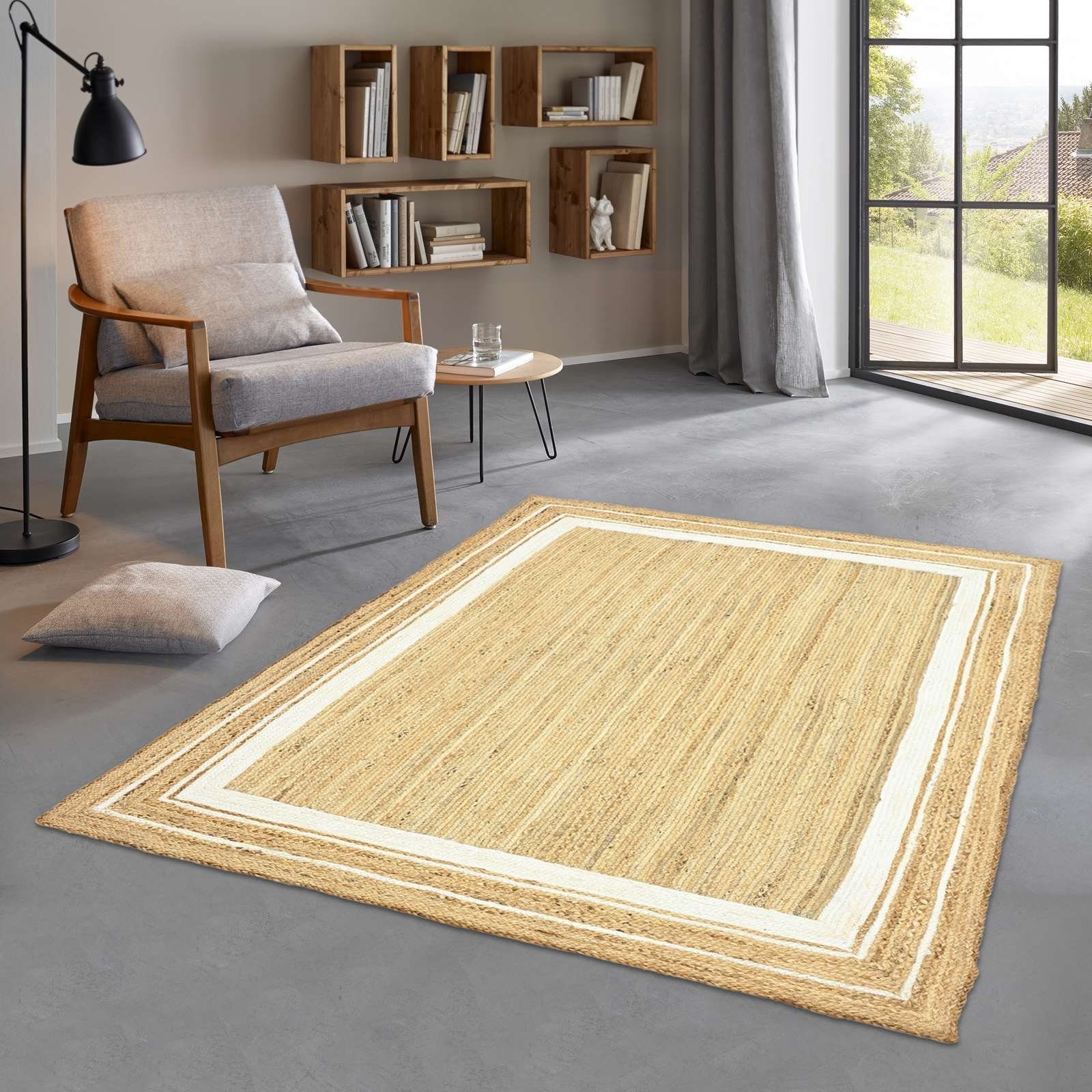 TaraCarpet Teppich Jute Durry Bordüre Flachgewebe günstig online kaufen