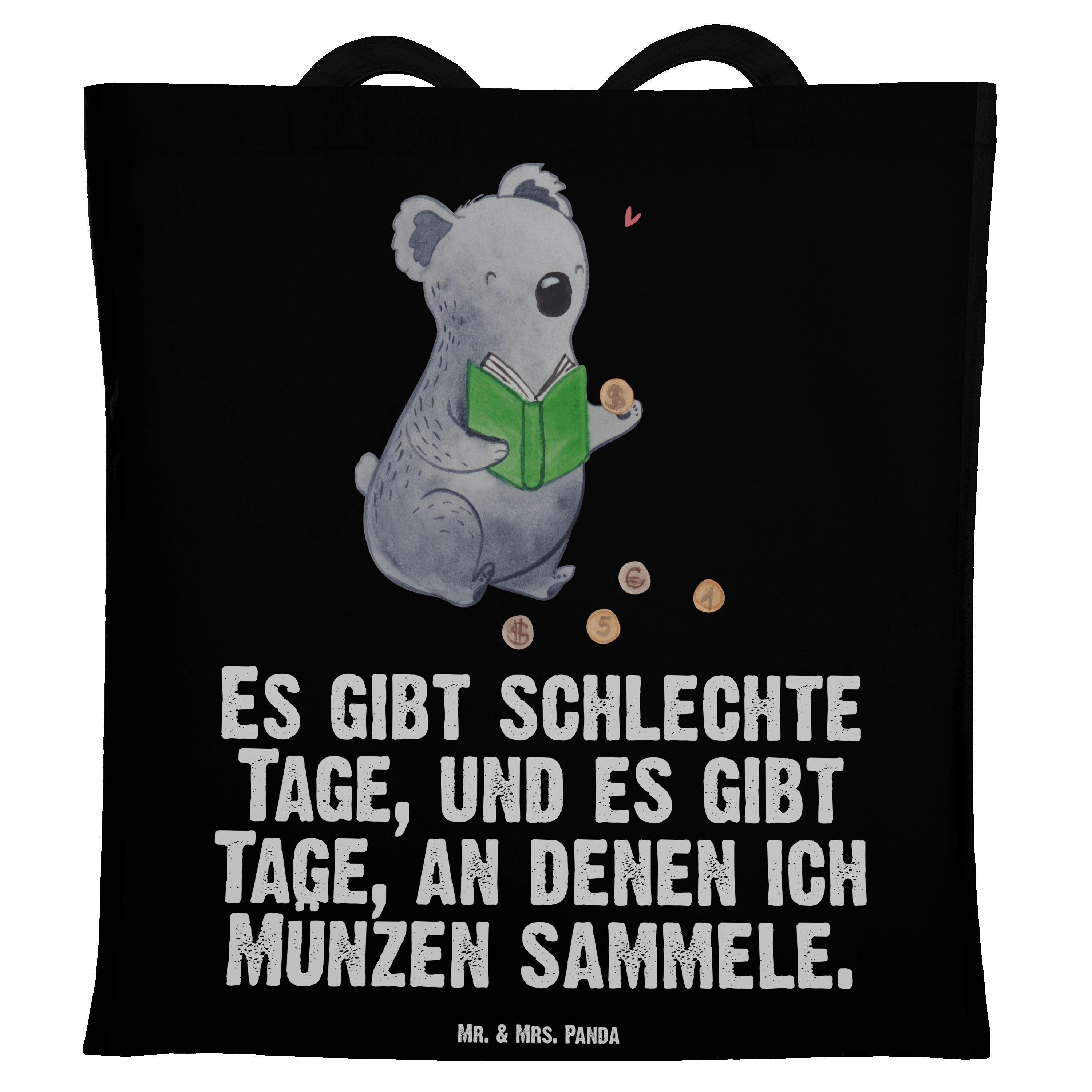 Mr. & Mrs. Panda Tragetasche Koala Münzen sammeln Tage - Schwarz - Geschenk, Danke, Sportart, Beut (1-tlg)