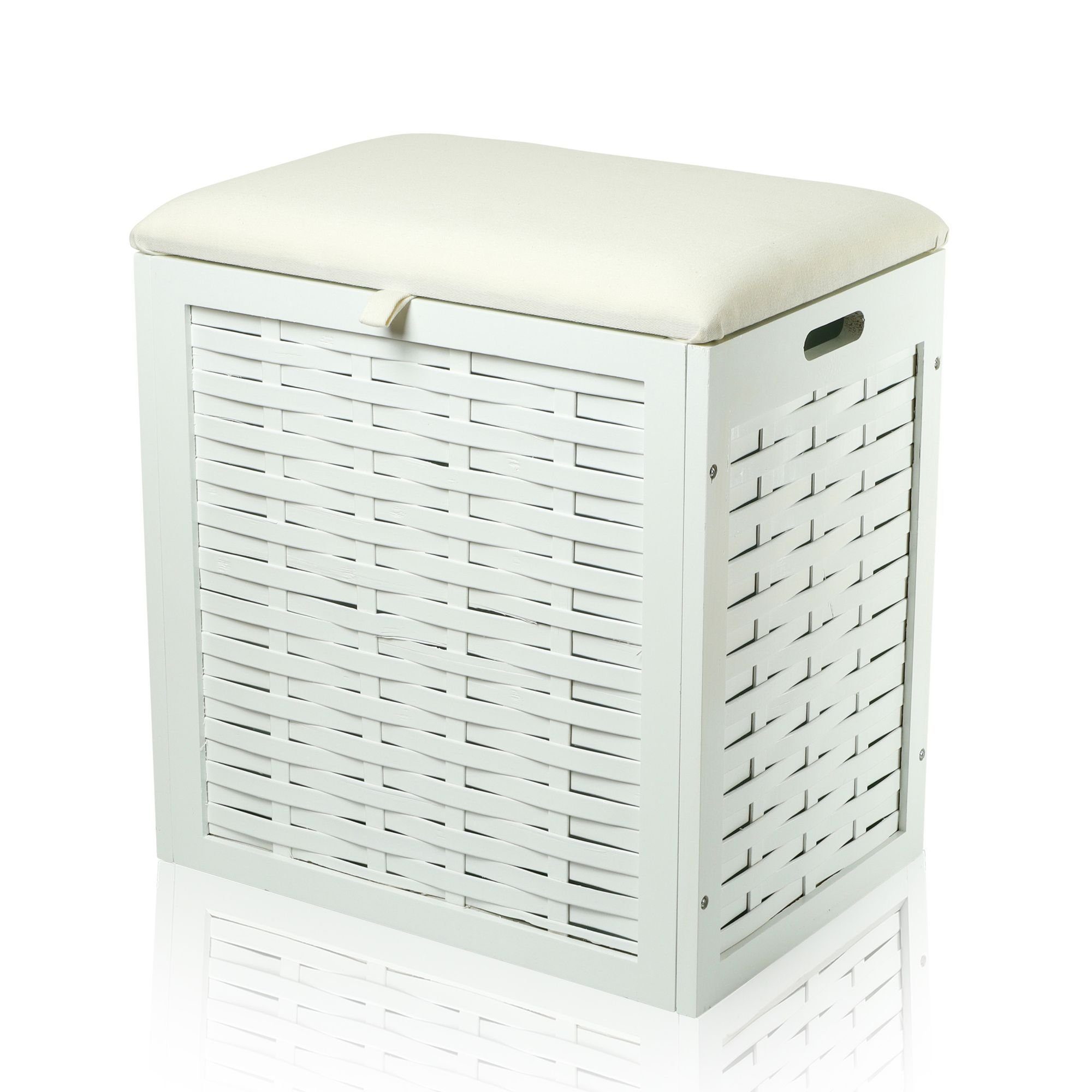 Lycce Wäschetruhe Wäschekorb mit Deckel Wäschetruhe Sitzhocker Holz weiß, 70 l (46 cm x 32 cm x 48 cm)