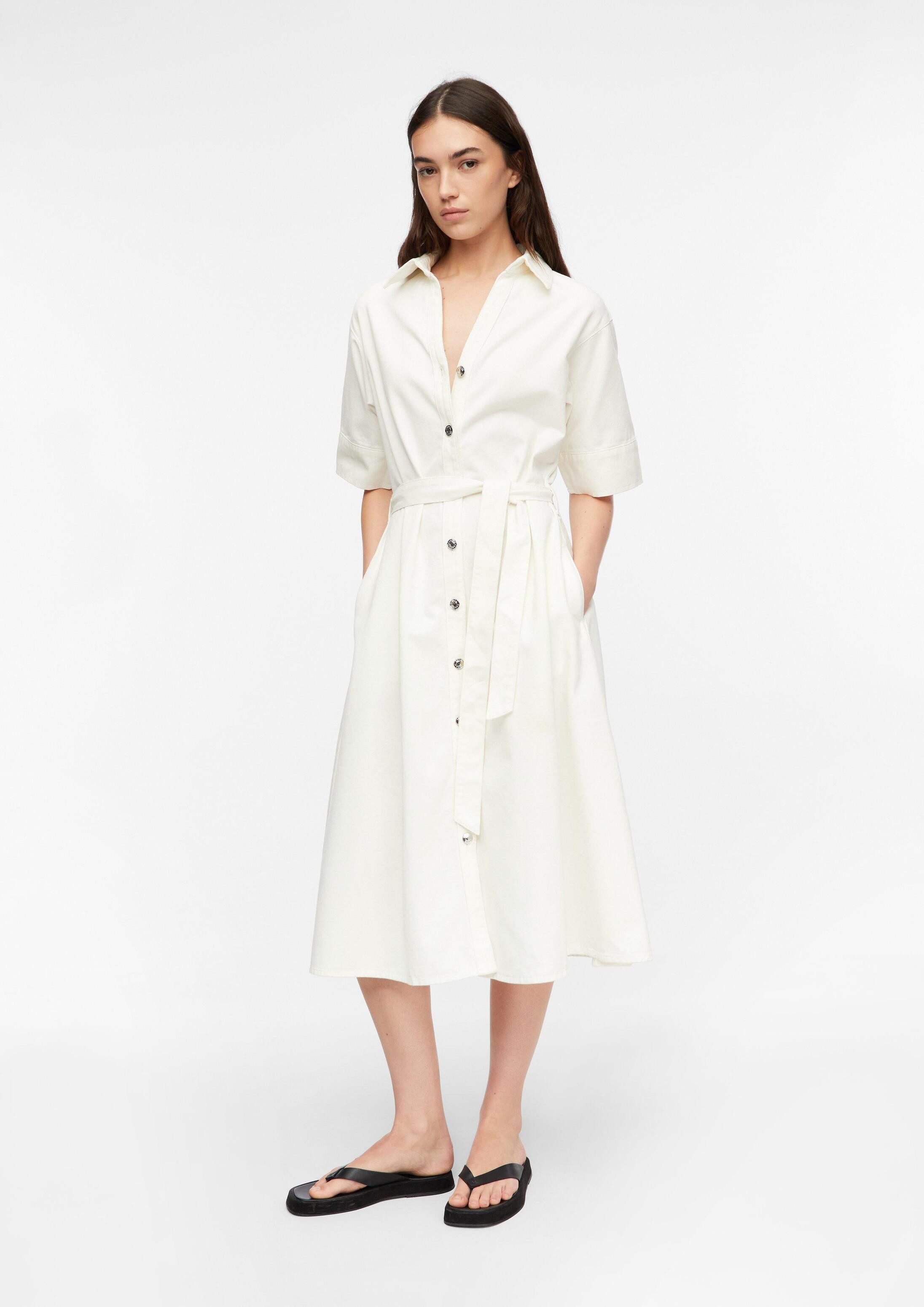 comma Midikleid Kleid Denim-Kleid mit Gürtel und Eingrifftaschen