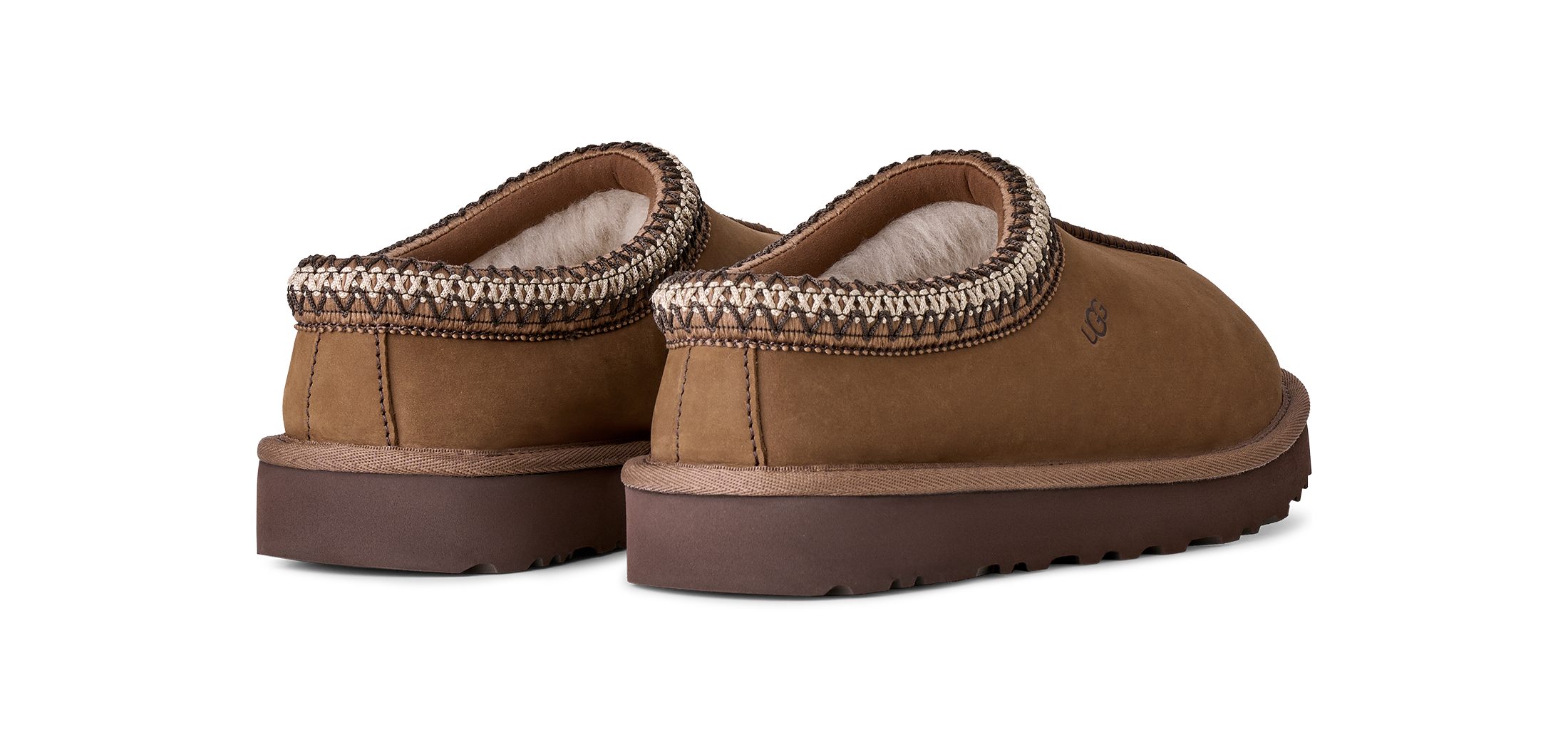 UGG W TASMAN NUBUCK Pantoffel Slipper, Schlupfschuh mit Textilborde im Ethno-Style