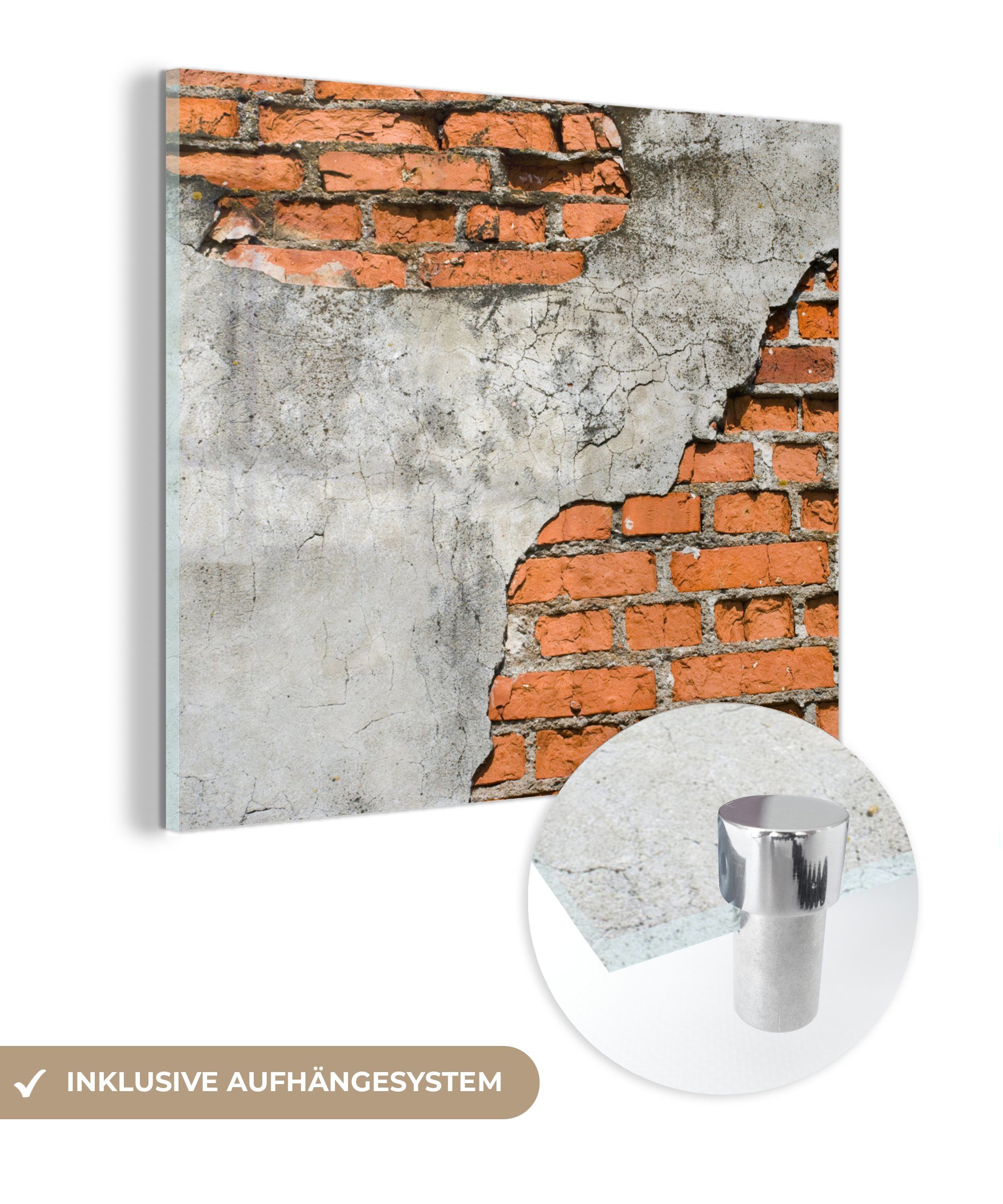 MuchoWow Acrylglasbild Antike Mauer mit Beton, (1 St), Glasbilder - Bilder auf Glas Wandbild - Foto auf Glas - Wanddekoration