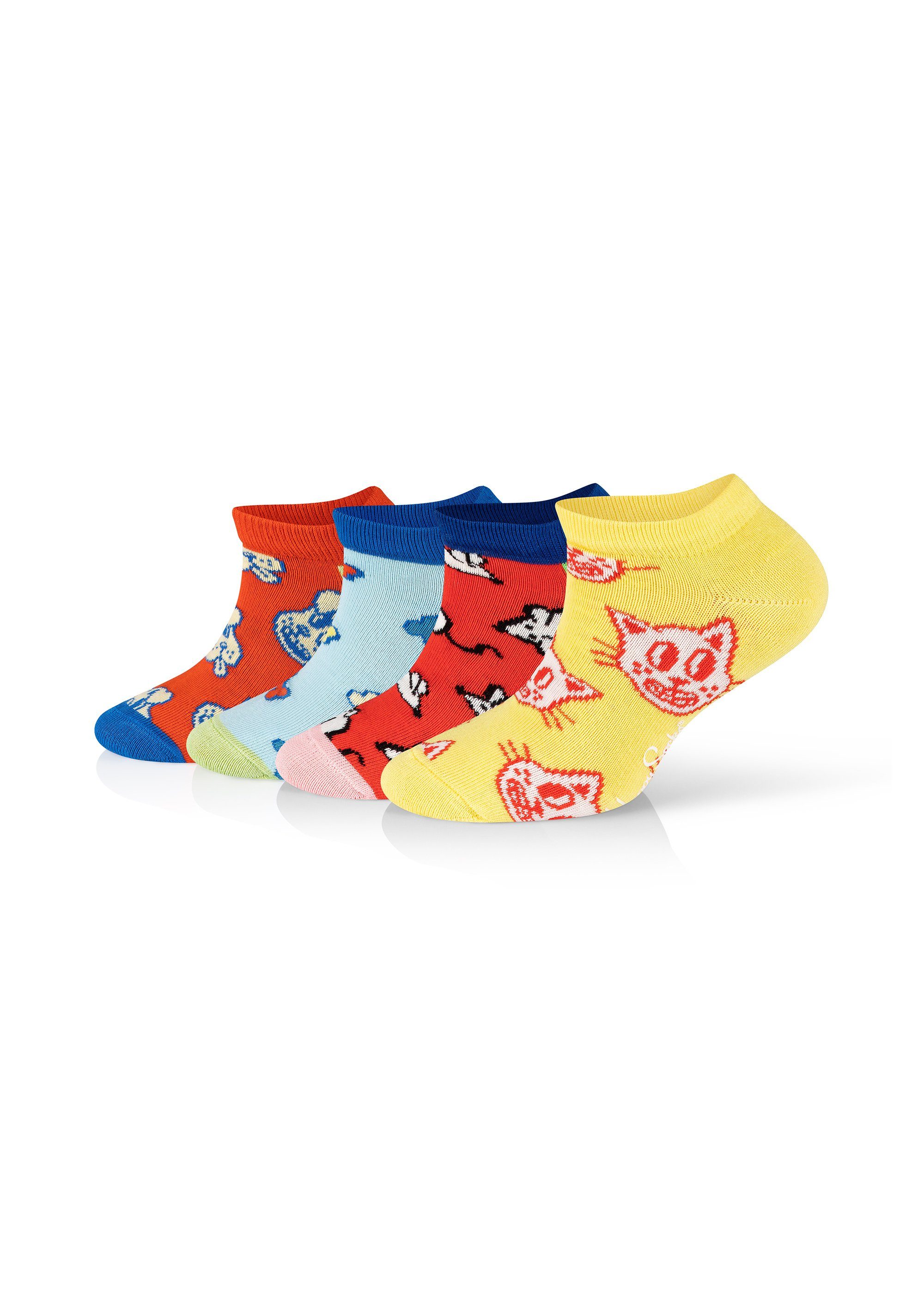 Happy Socks Sneakersocken 4-Pack Kids Low Cat-Dog gekämmte Baumwolle
