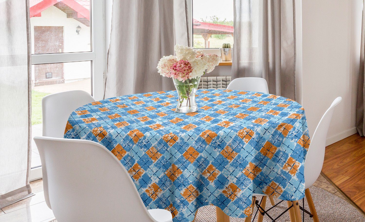 Abakuhaus Tischdecke Kreis Tischdecke Abdeckung für Esszimmer Küche Dekoration, Retro Klassische Argyle wie Design