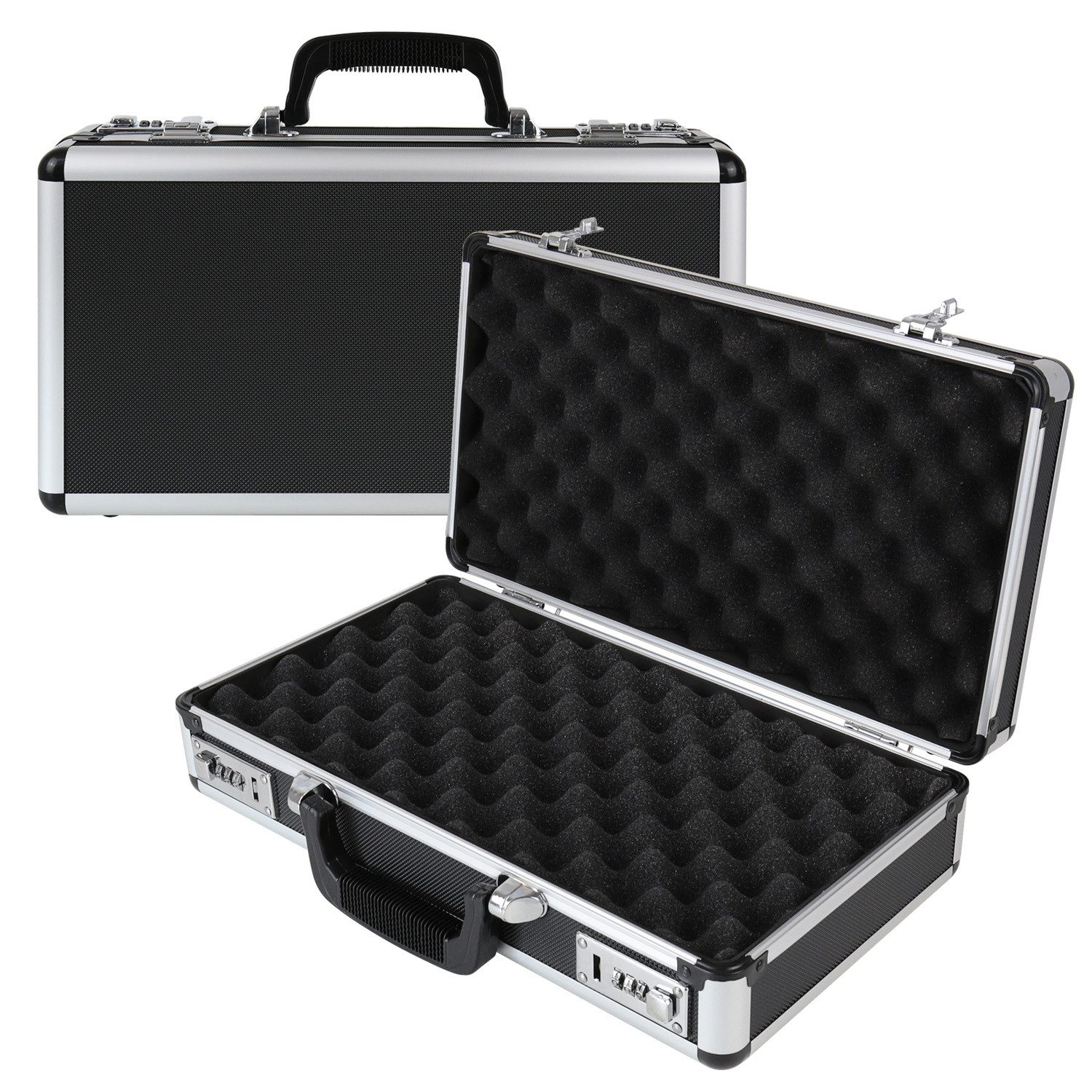 HMF Aufbewahrungsbox Transportkoffer mit zwei 3er Zahlenschlössern und Schnappverschlüssen, Kamerakoffer mit Noppenschaumstoff 42 x 26 x 12 cm
