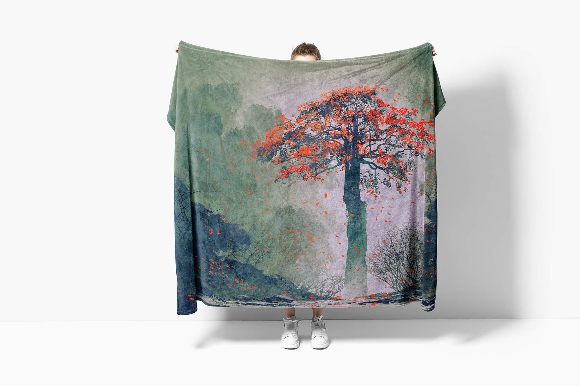 Baum, Fantasievoll Baumwolle-Polyester-Mix Strandhandtuch (1-St), Fotomotiv Handtuch Sinus Art mit Saunatuch Handtücher Kuscheldecke Handtuch