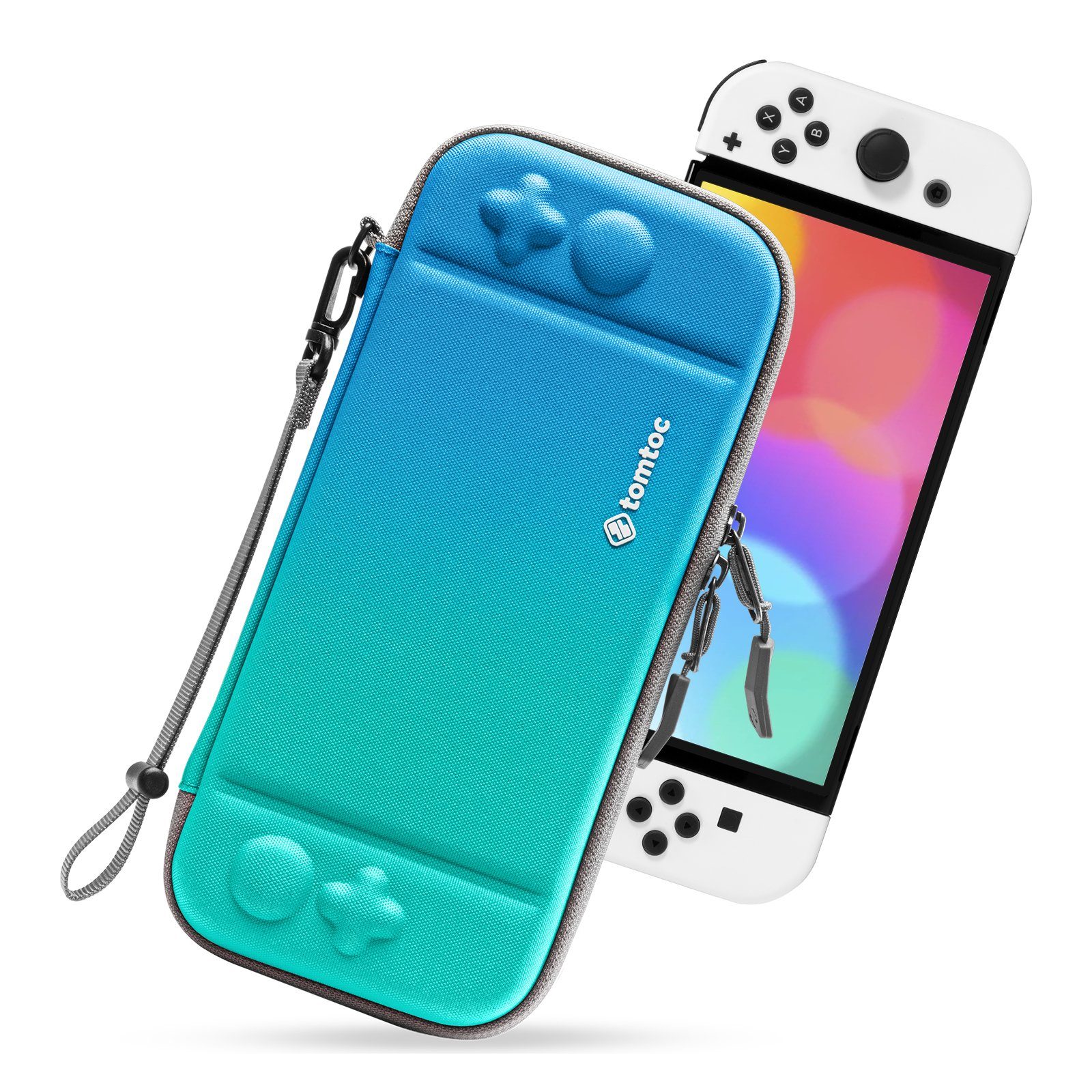 tomtoc Spielekonsolen-Tasche Nintendo Switch OLED Tasche, Rundumschutz Nintendo Switch / OLED Slim Protective Case mit 10 Spiele Blau