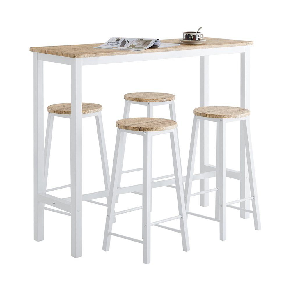 SoBuy Bartisch OGT22, 5-teilig Bartisch mit Stühlen Esstisch im Industrie-Design weiß-natur
