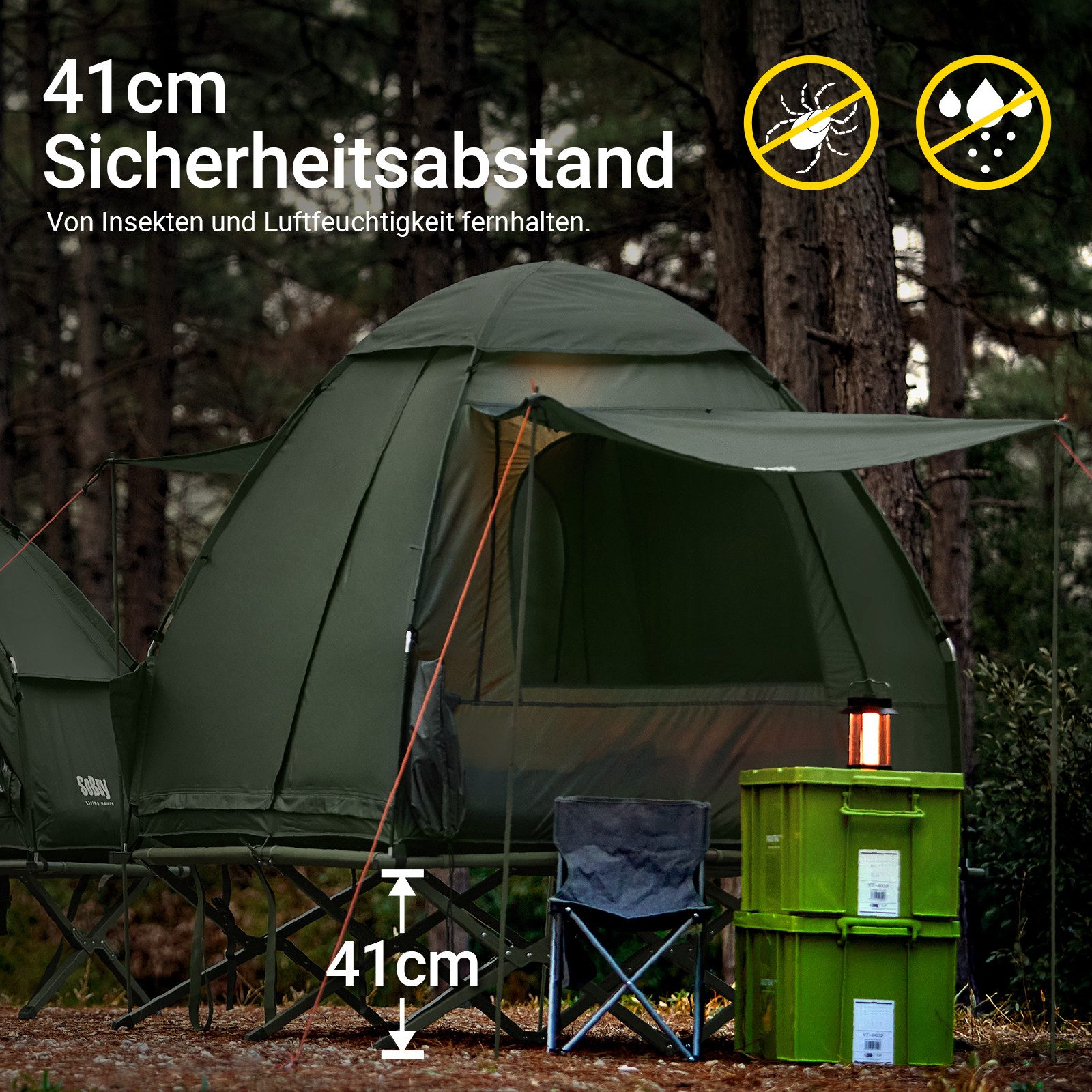 SoBuy Feldbett OGS32, Vorzelt Wasserdichtes Campingbett Campingliege Familienzelt Feldbett mit Zelt 1/2 Personen 7in1 Wurfzelt mit Luftpumpe,Campingzelt