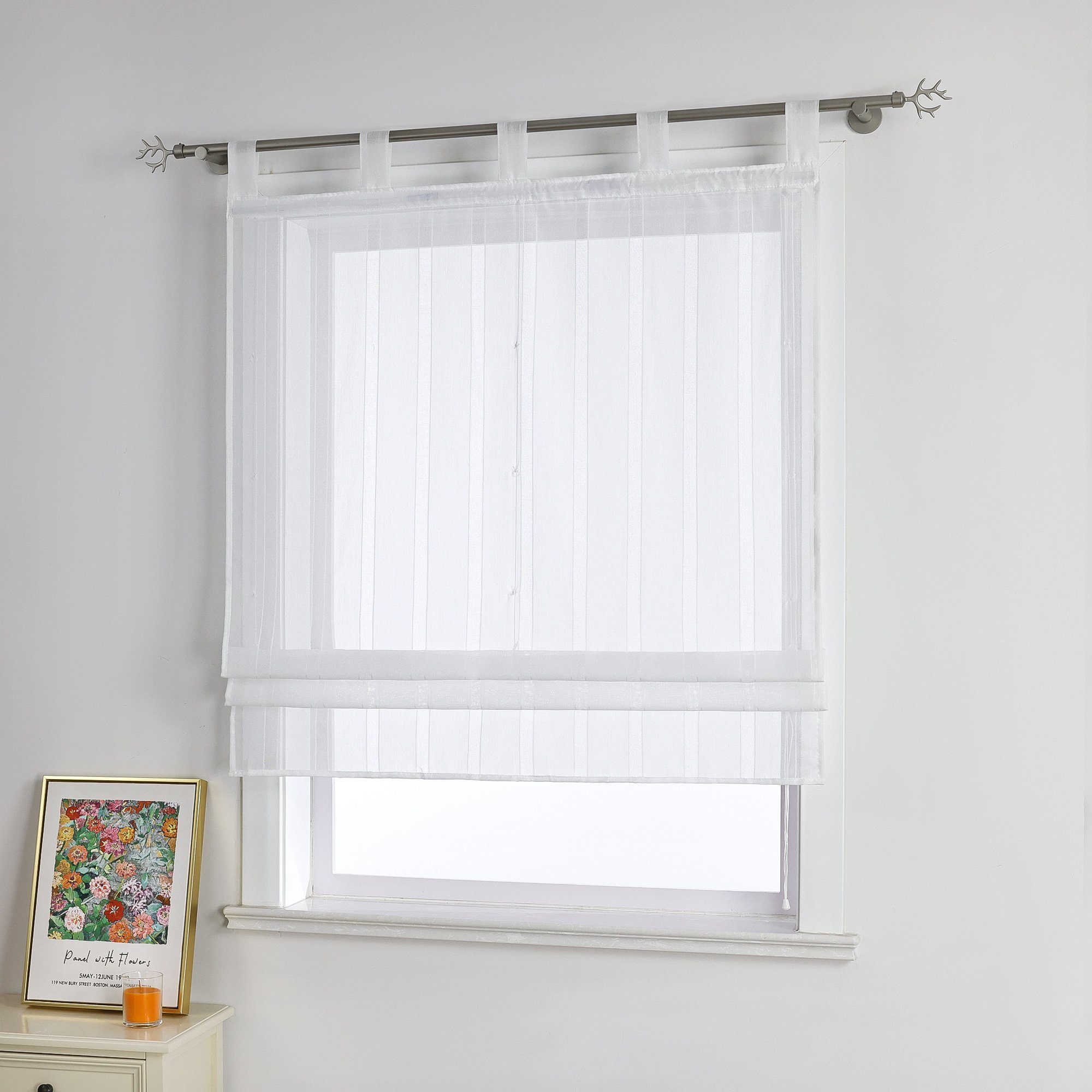 Joyswahl Raffrollo See, mit Schlaufen, für Fenster Voile Uni längsgestreift günstig online kaufen