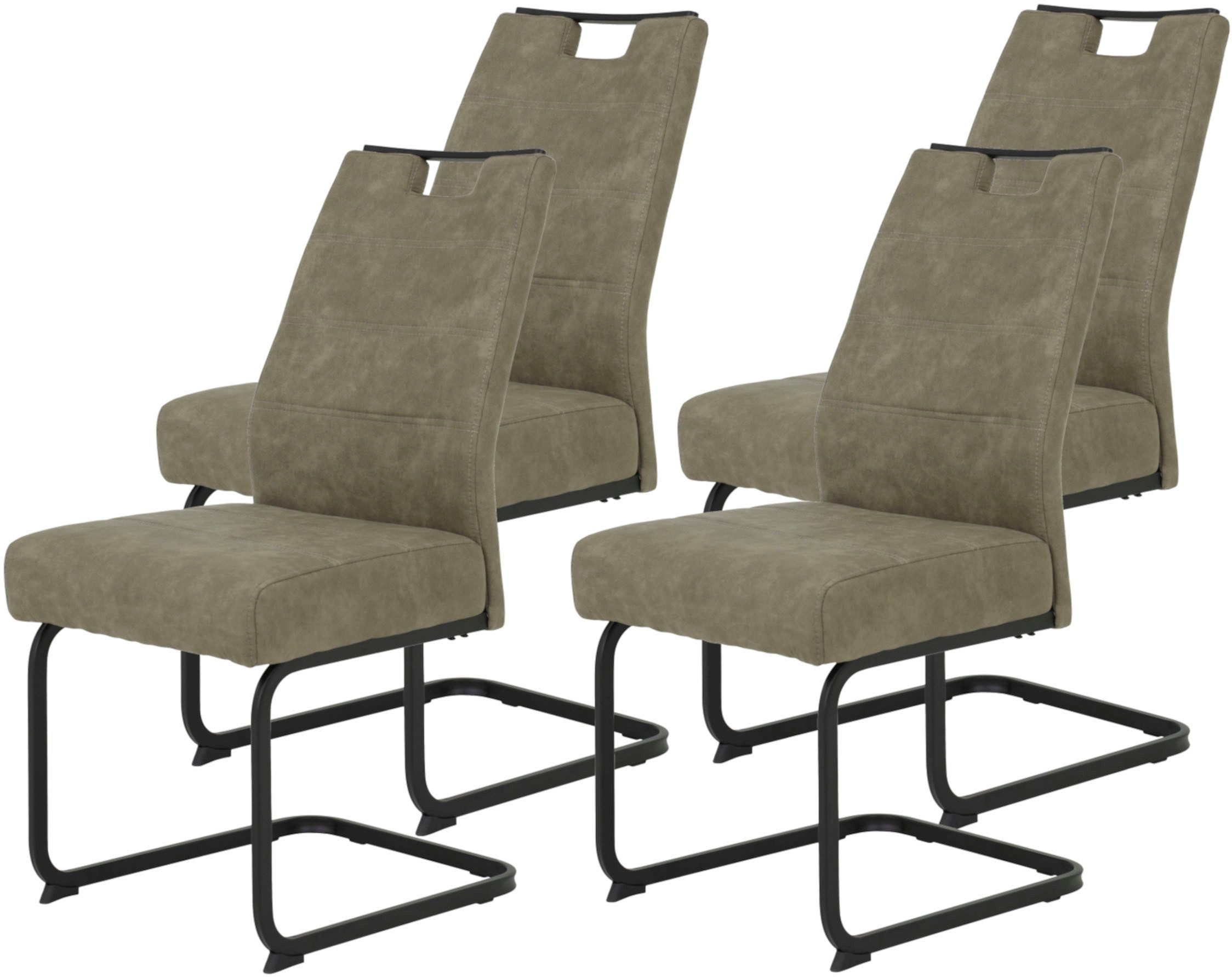 HELA Freischwinger KERTIN (Set, 4 St), XL Sitzbreite, Griff, Federkorb, 140kg belastbar