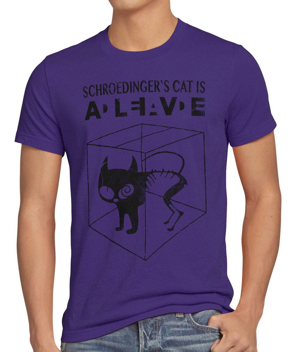 style3 Print-Shirt Herren T-Shirt lila schrödingers Katze Bang Theory Sheldon cat Schroedinger's Big neu