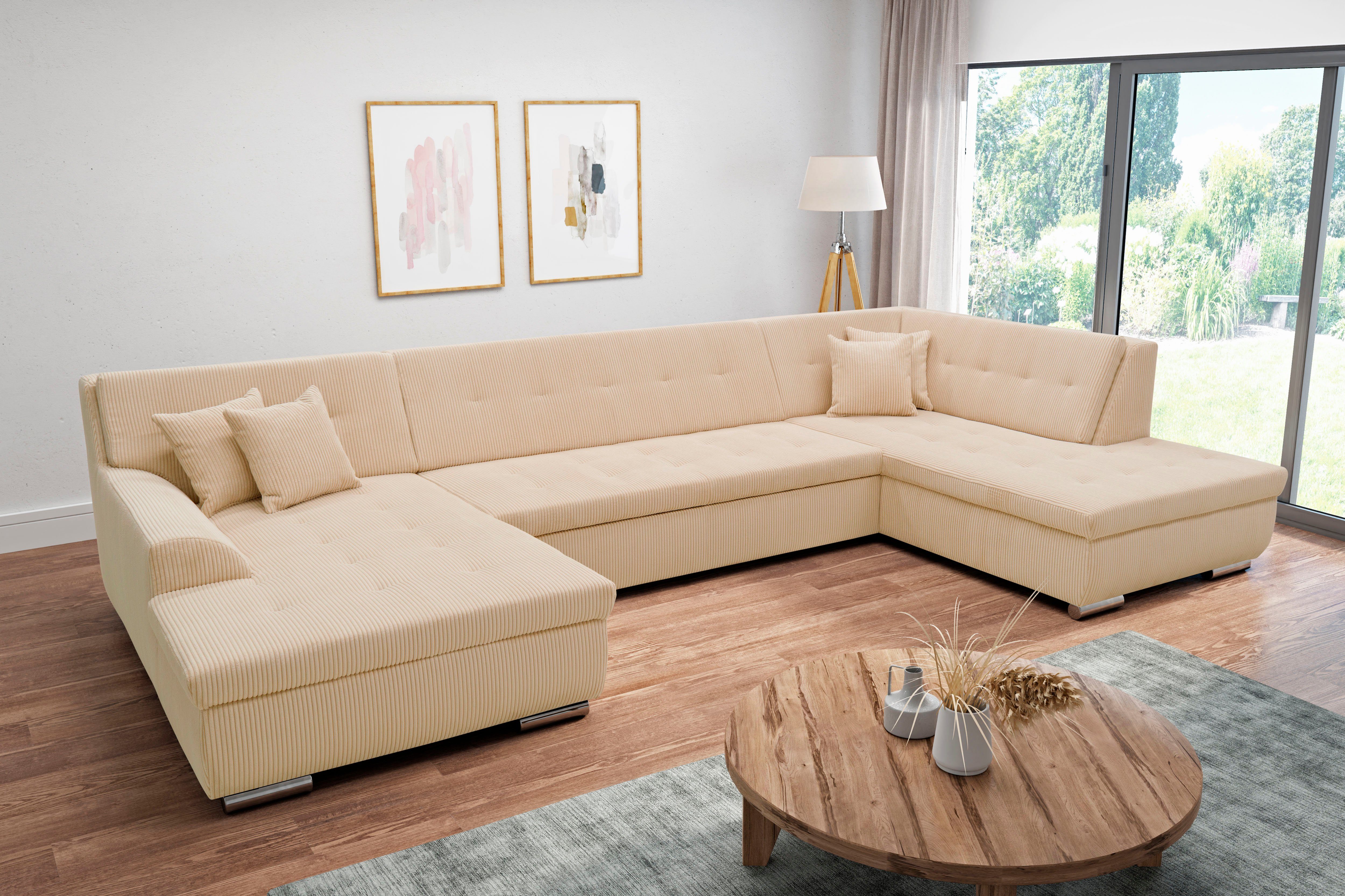 DOMO collection Wohnlandschaft "Treviso incl. Zierkissen, moderne Steppung, günstig online kaufen