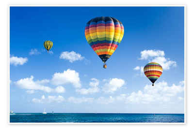 Posterlounge Poster Editors Choice, Bunte Heißluftballone über dem blauen Meer, Badezimmer Maritim Fotografie