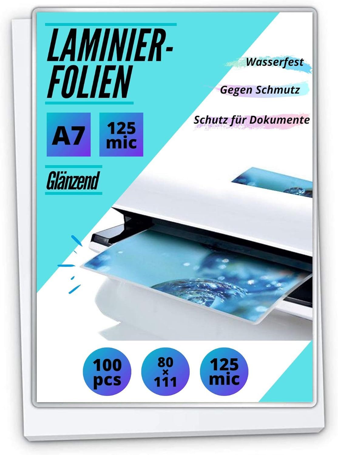 MK Vertriebs KG Schutzfolie 100 Laminierfolien DIN A3/A4/A5/A6, 80/100/125/175/250 mic, Ausführung wählbar